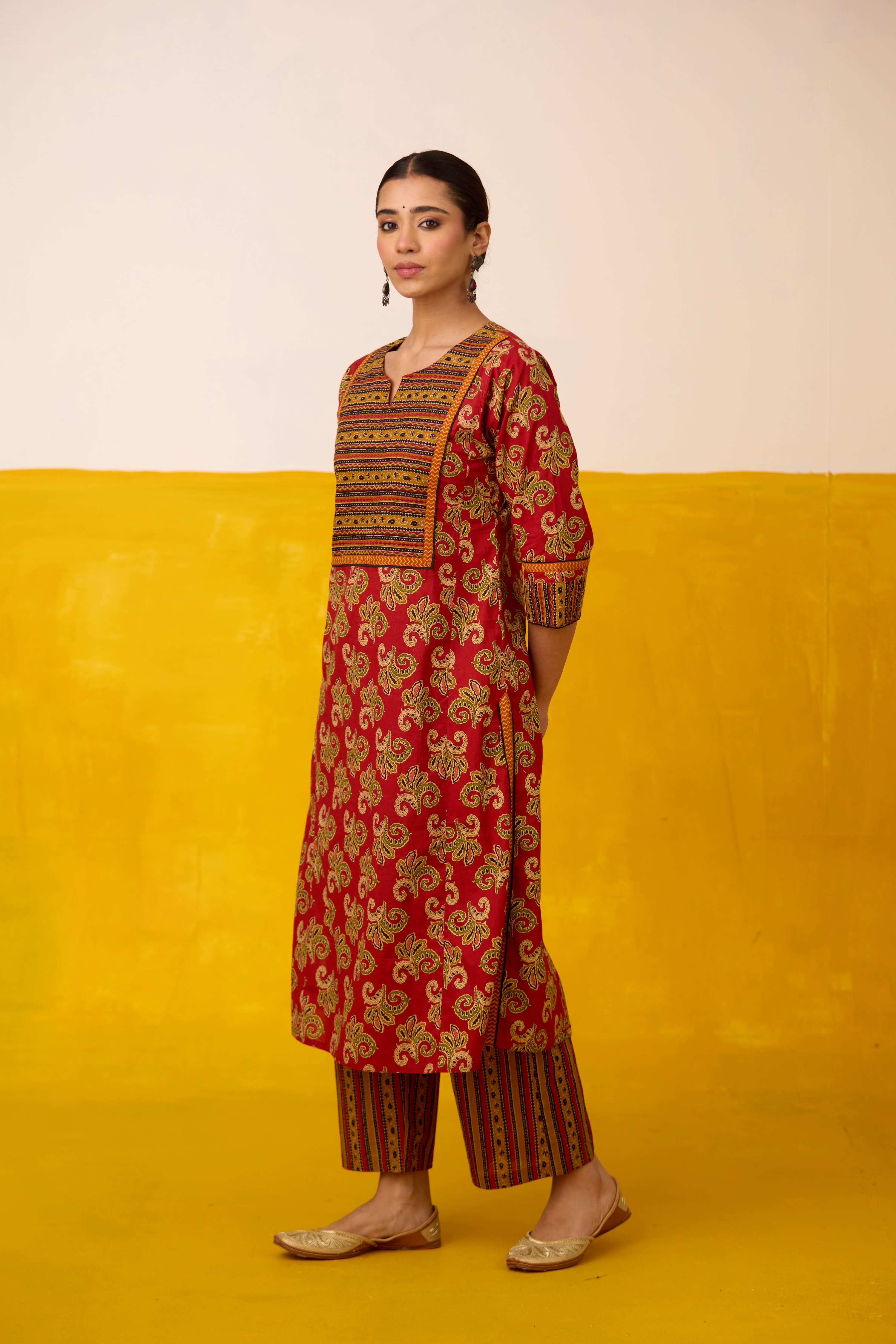 Dienne Cotton Printed Kurta Red Green