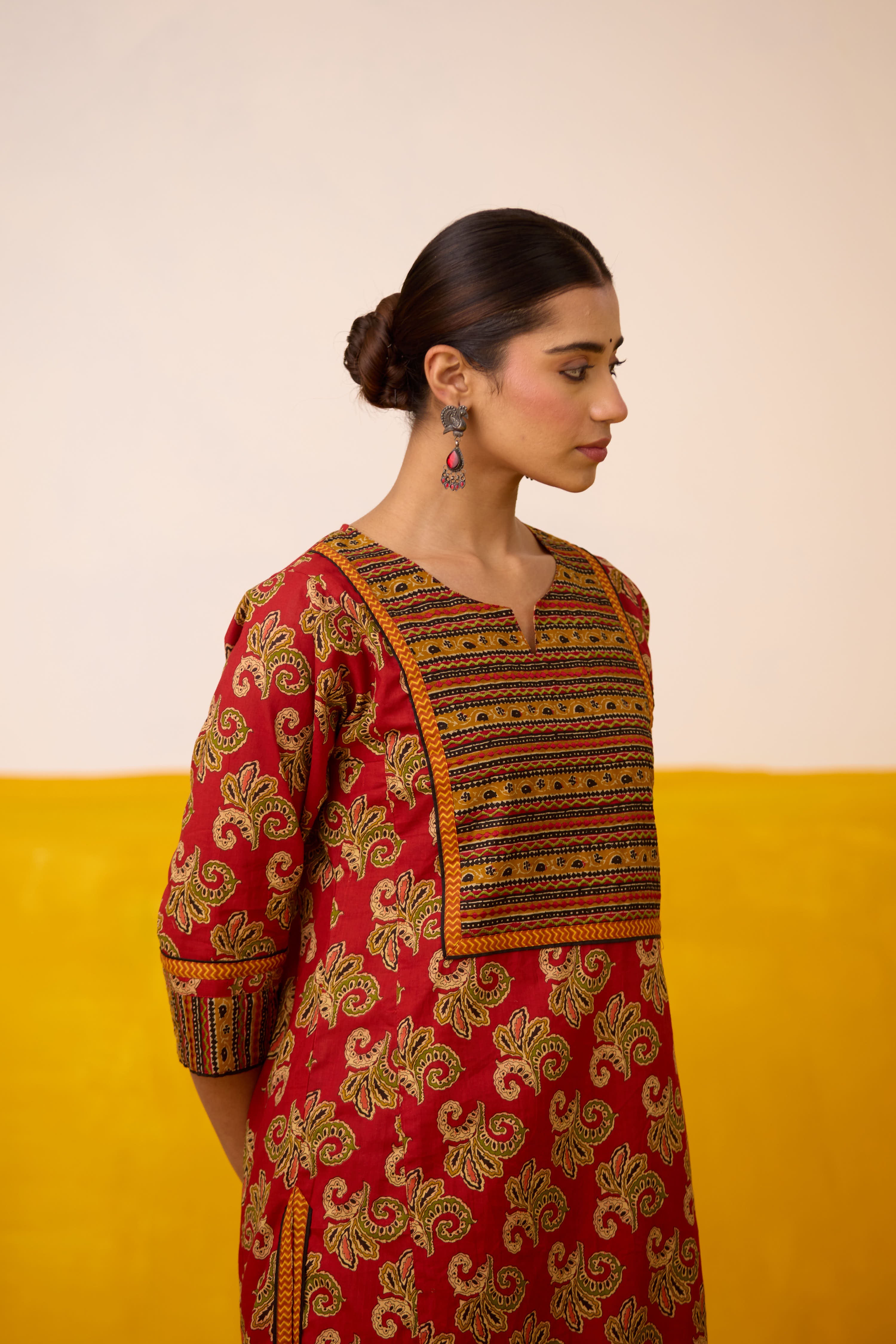 Dienne Cotton Printed Kurta Red Green