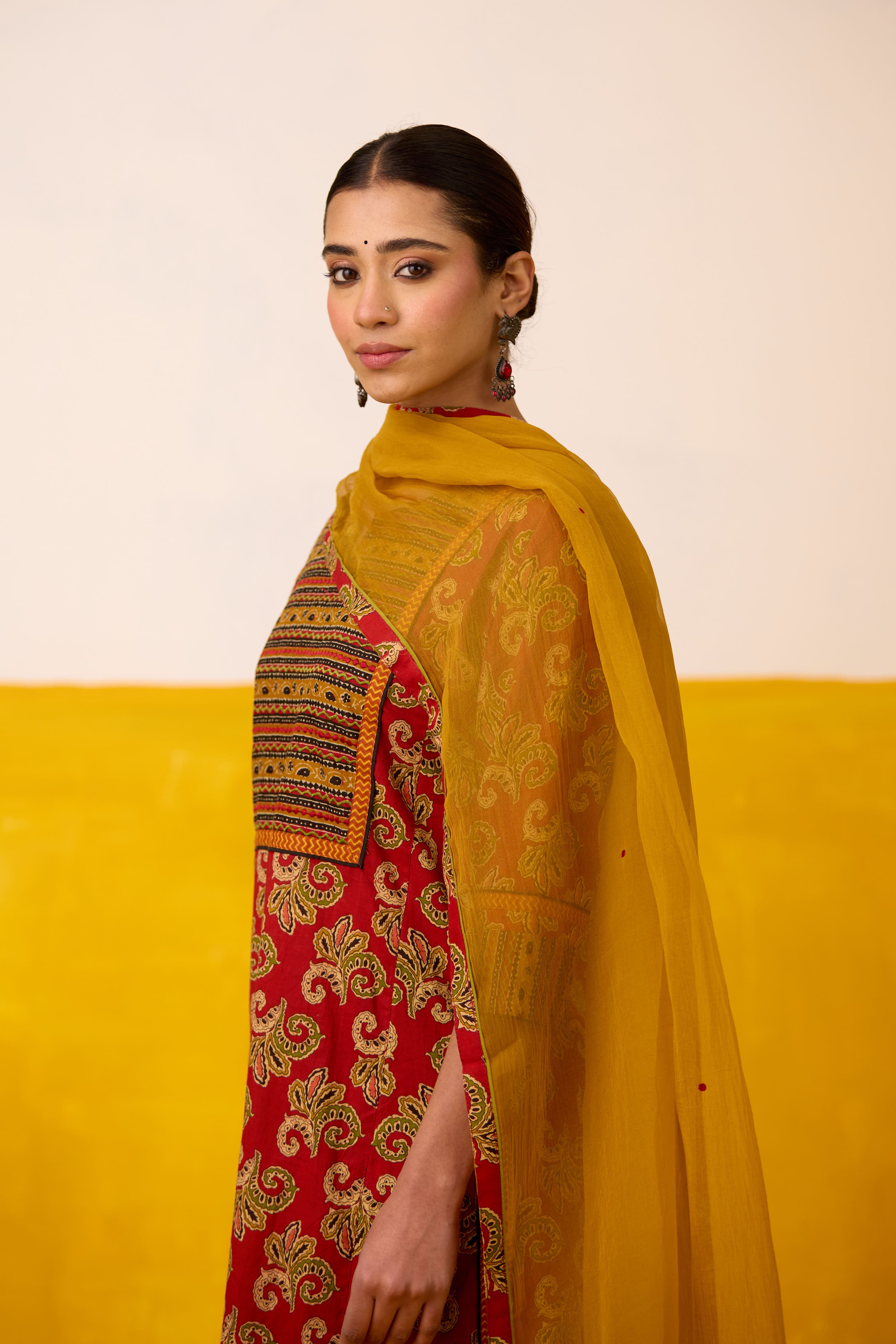 Dienne Cotton Printed Kurta Red Green