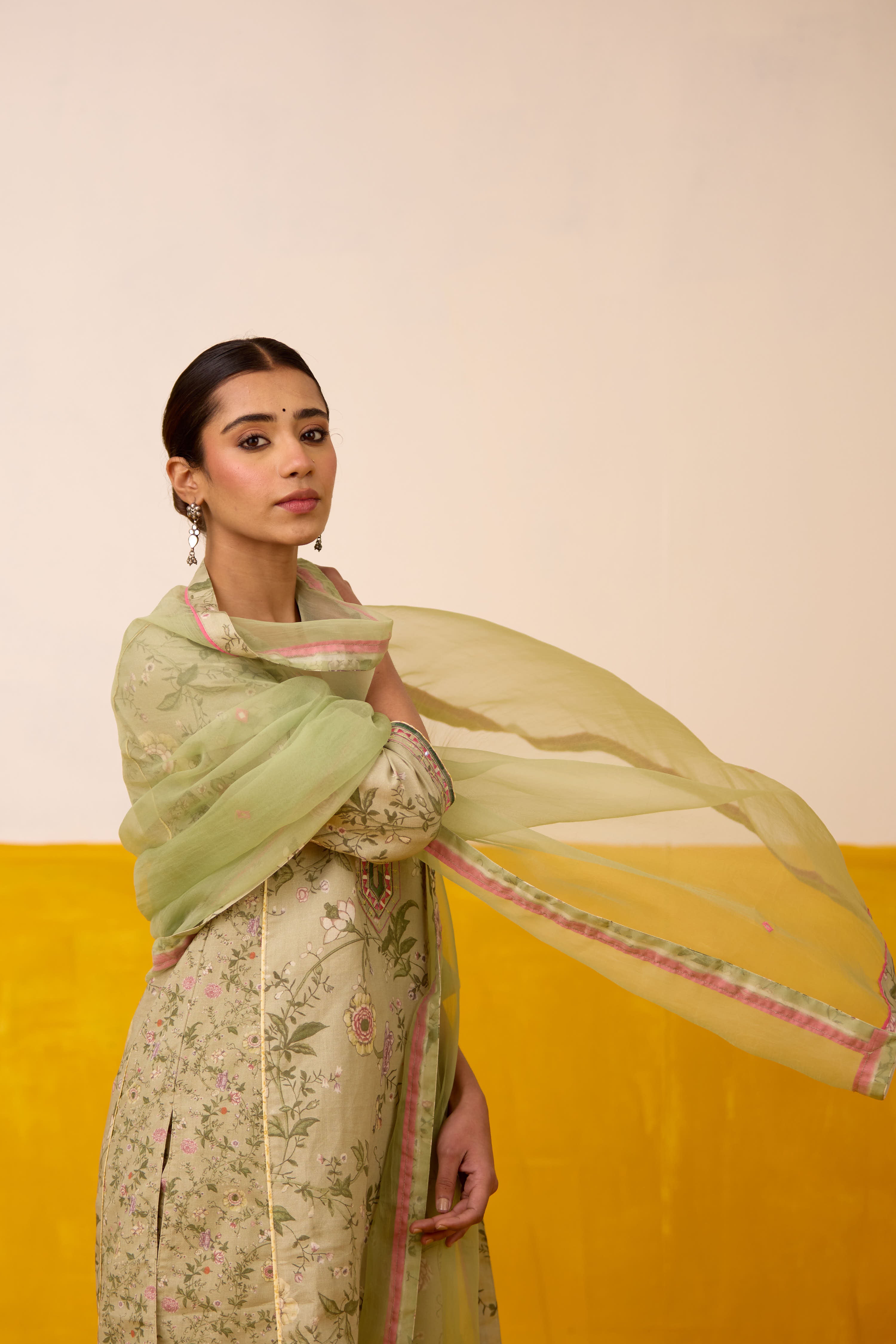 Dienne Linen Printed Kurta Pista Green