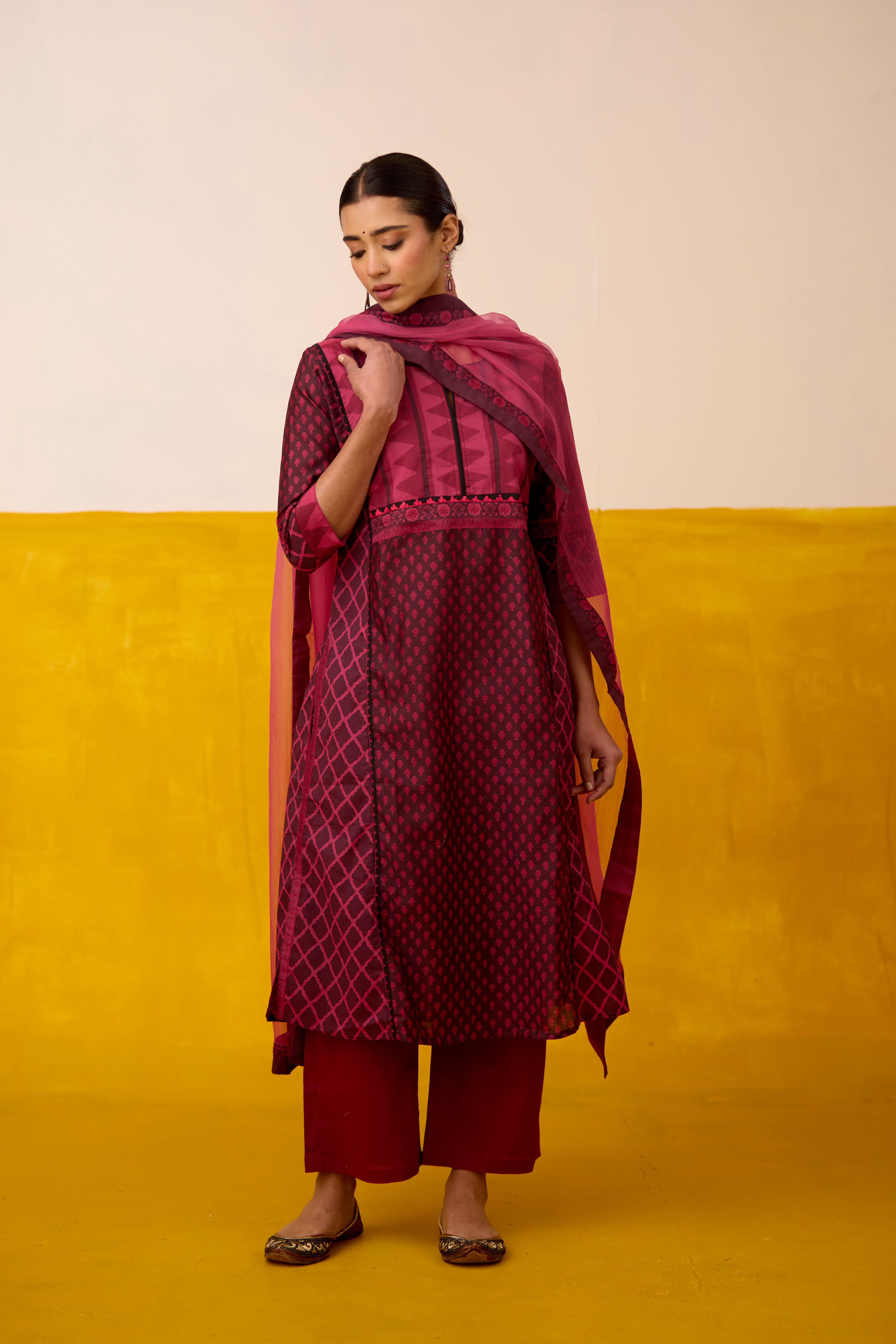 Rozana Chanderi Kurta Dark Mauve