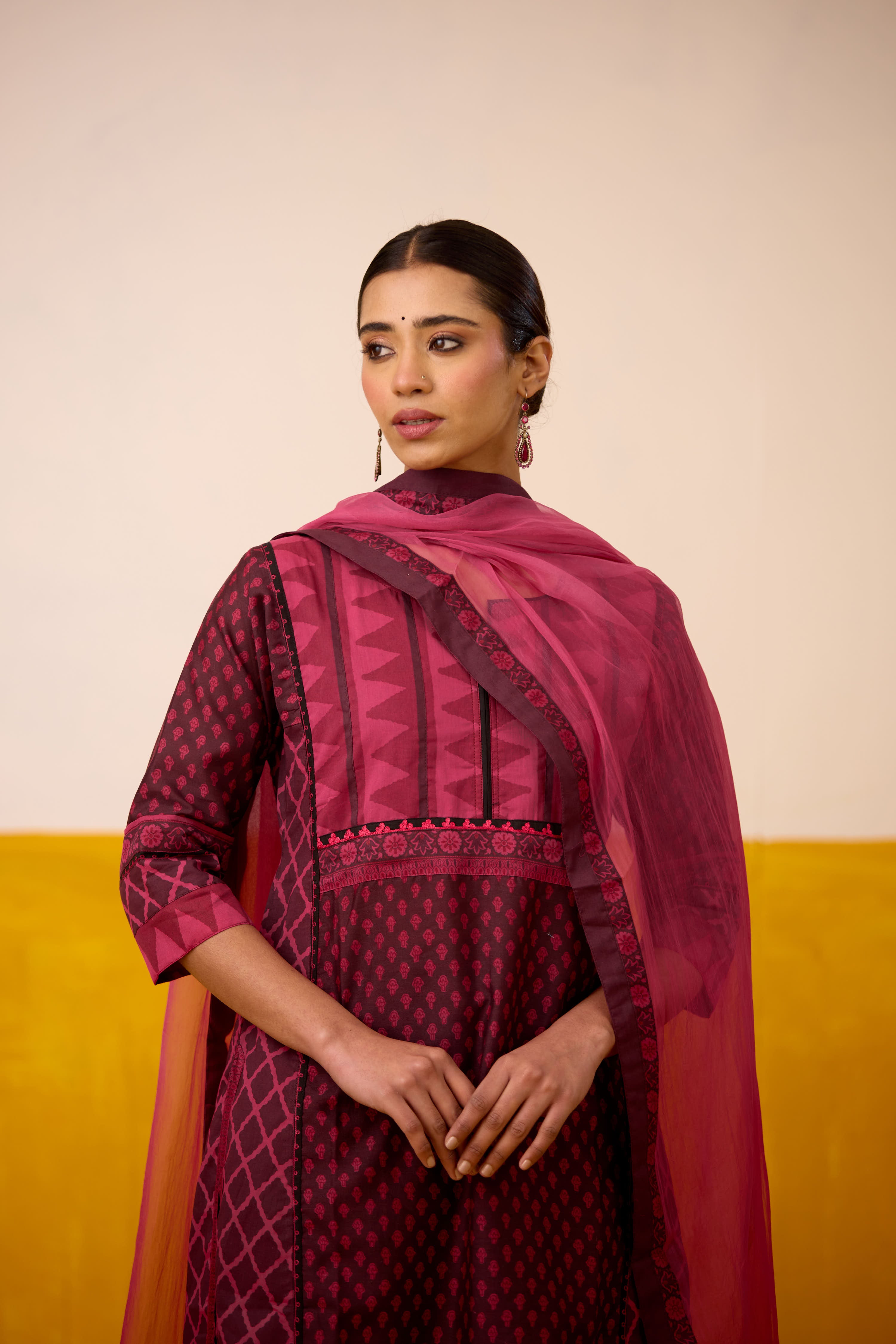 Rozana Chanderi Kurta Dark Mauve