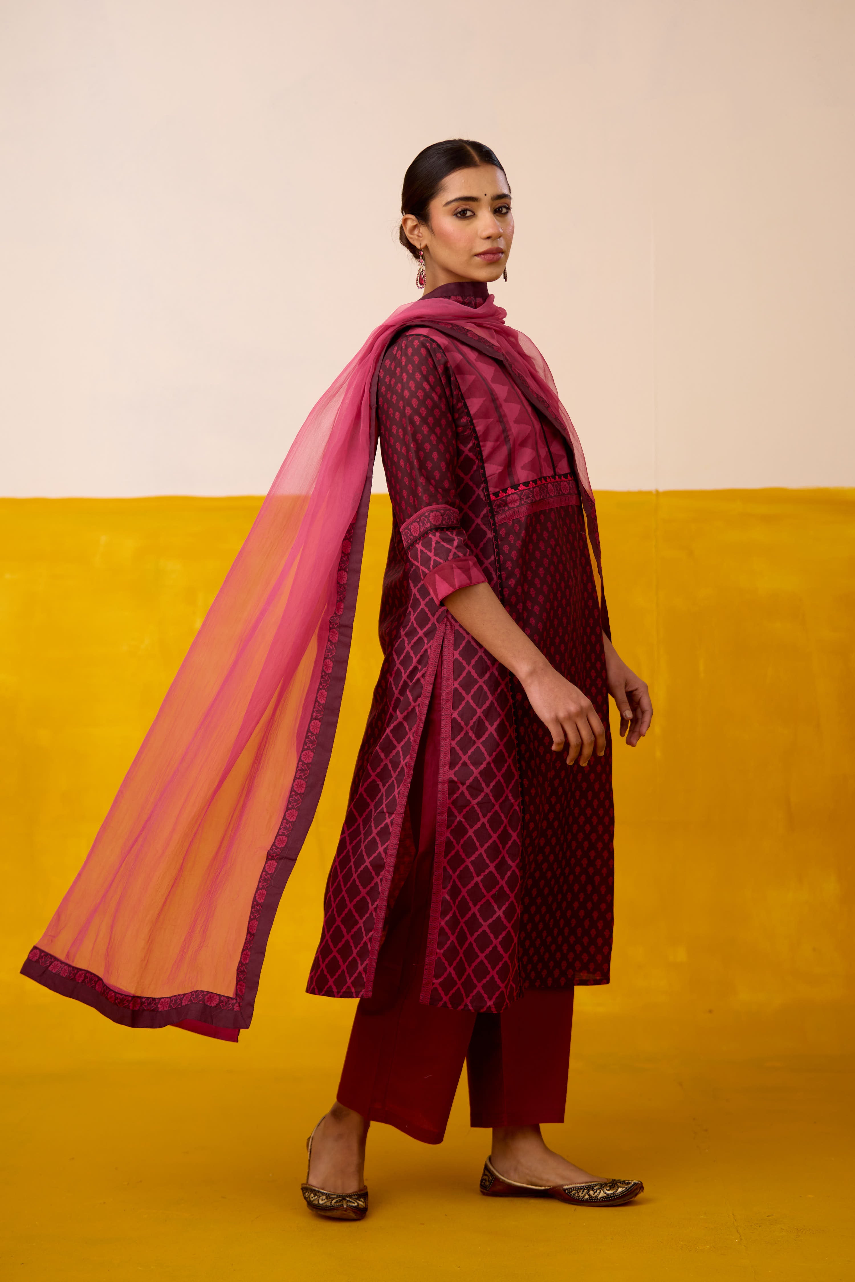 Rozana Chanderi Kurta Dark Mauve