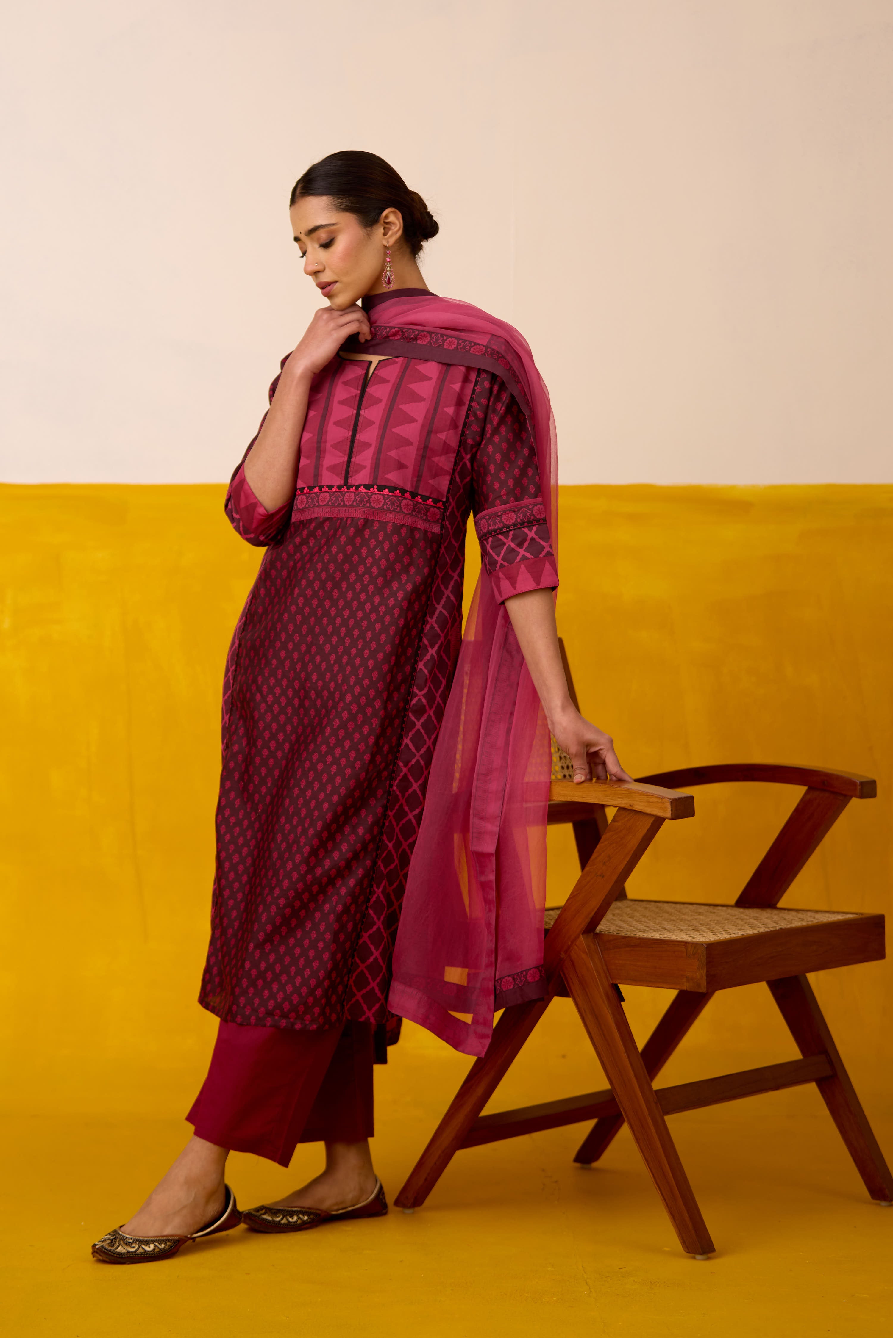 Rozana Chanderi Kurta Dark Mauve