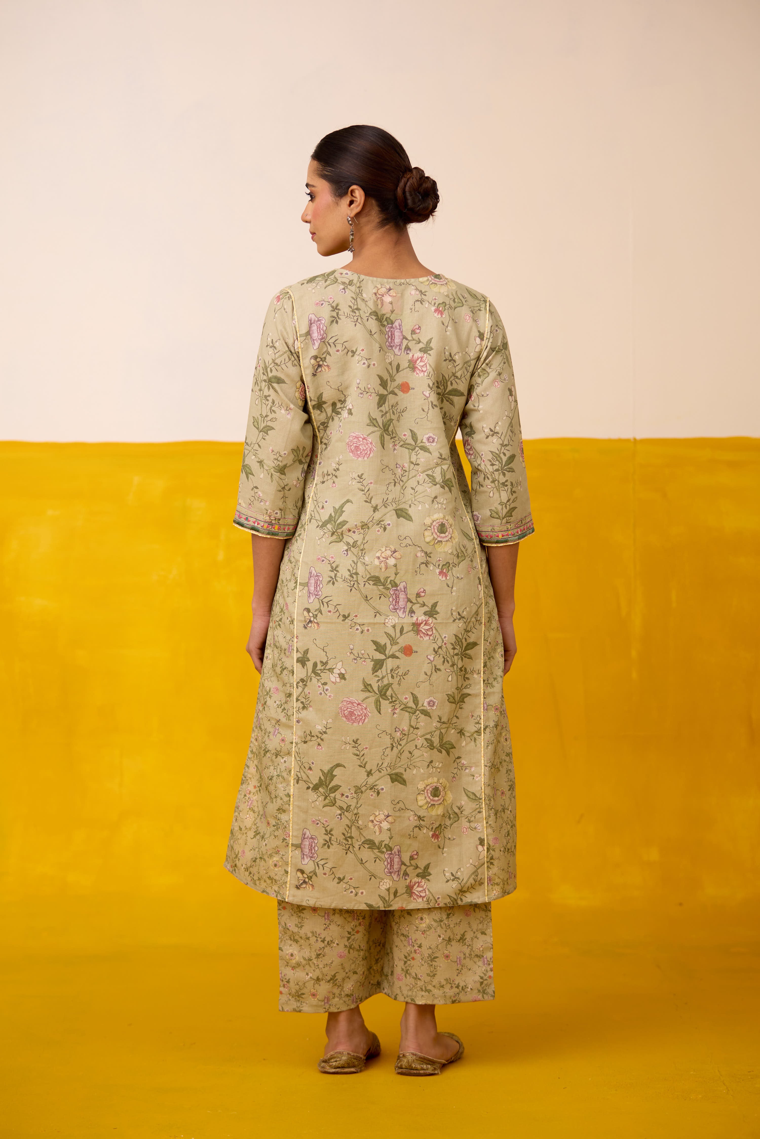 Dienne Linen Printed Kurta Pista Green