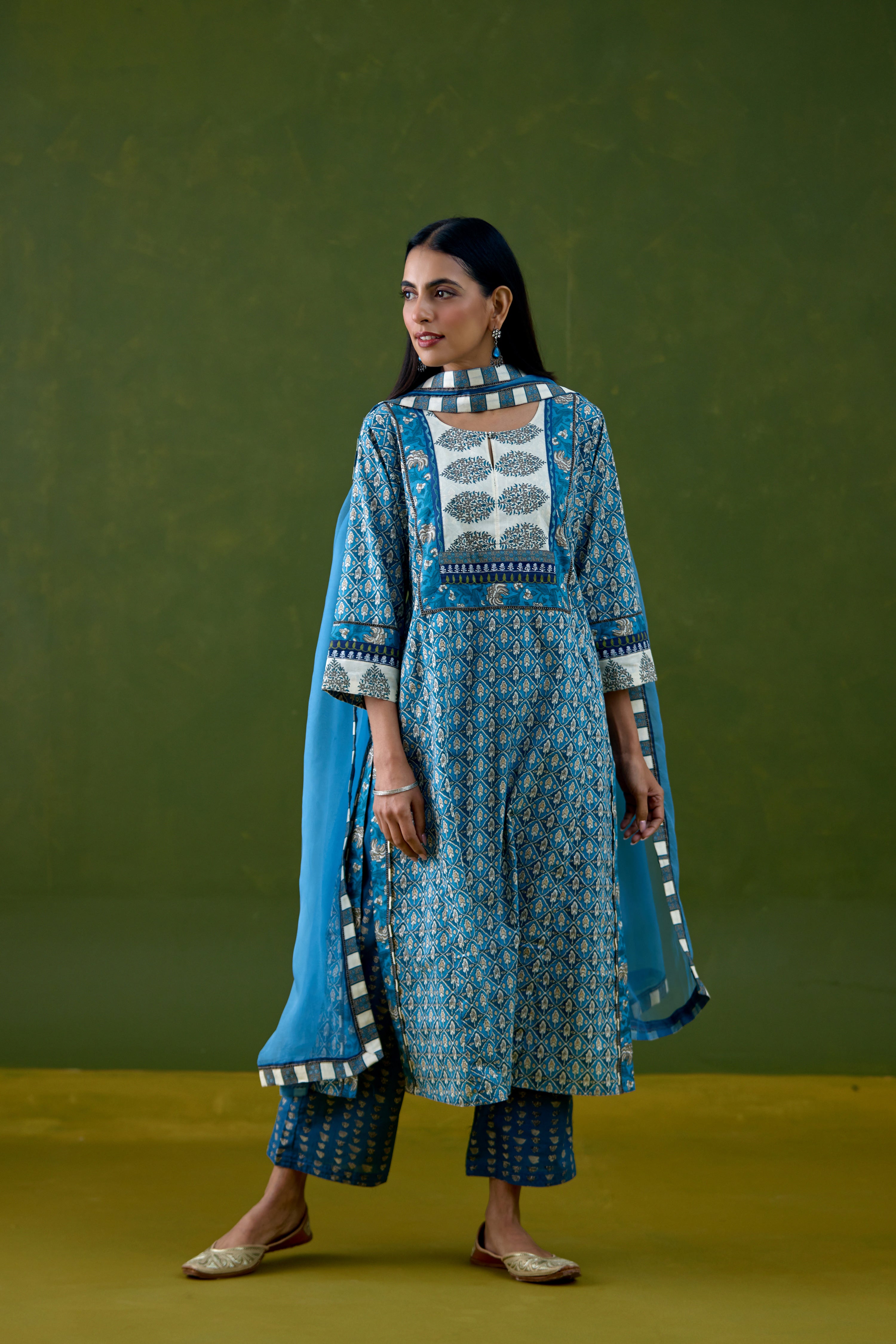Rozana Cotton Printed Kurta Blue