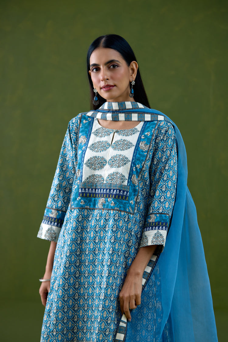 Rozana Cotton Printed Kurta Blue