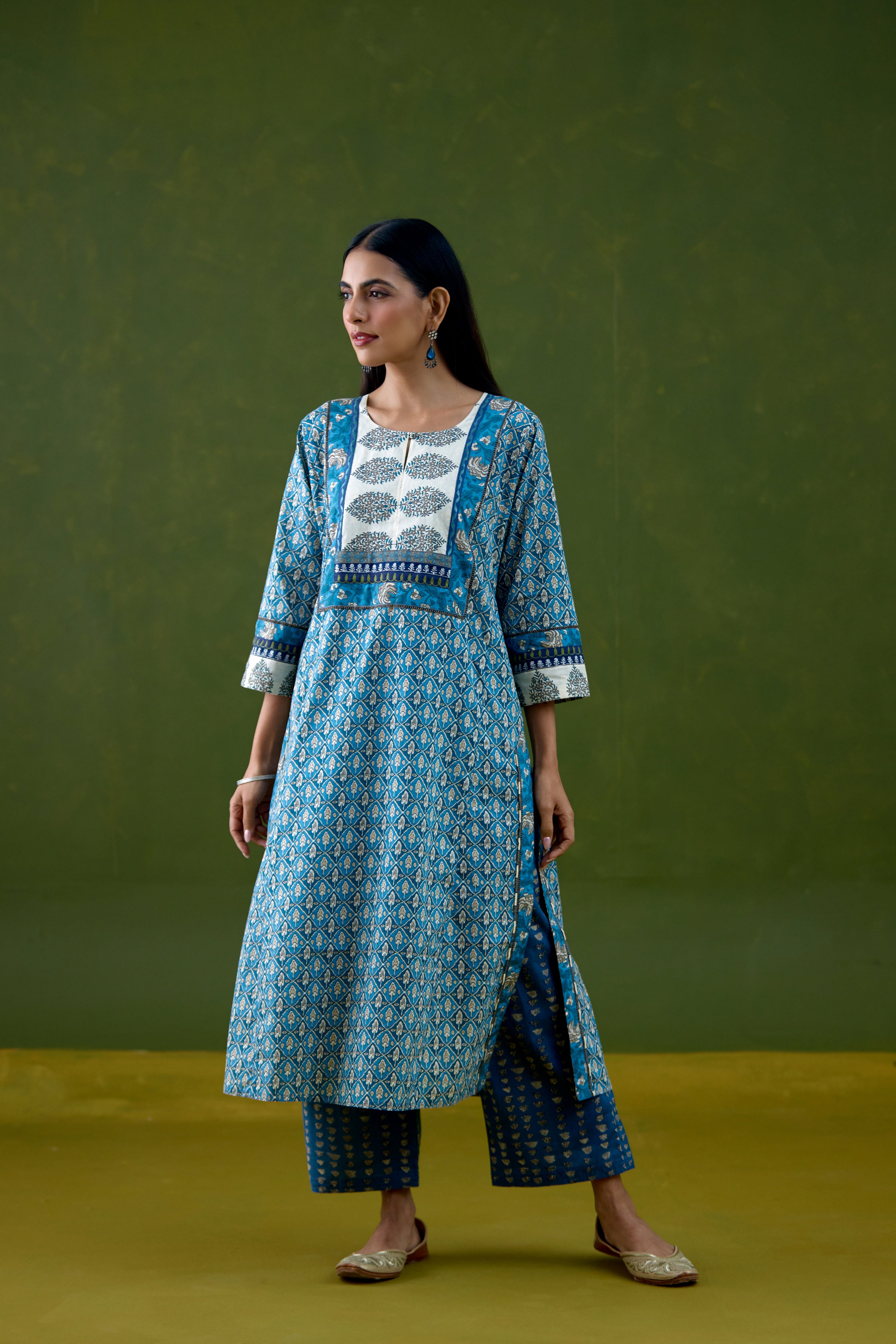 Rozana Cotton Printed Kurta Blue