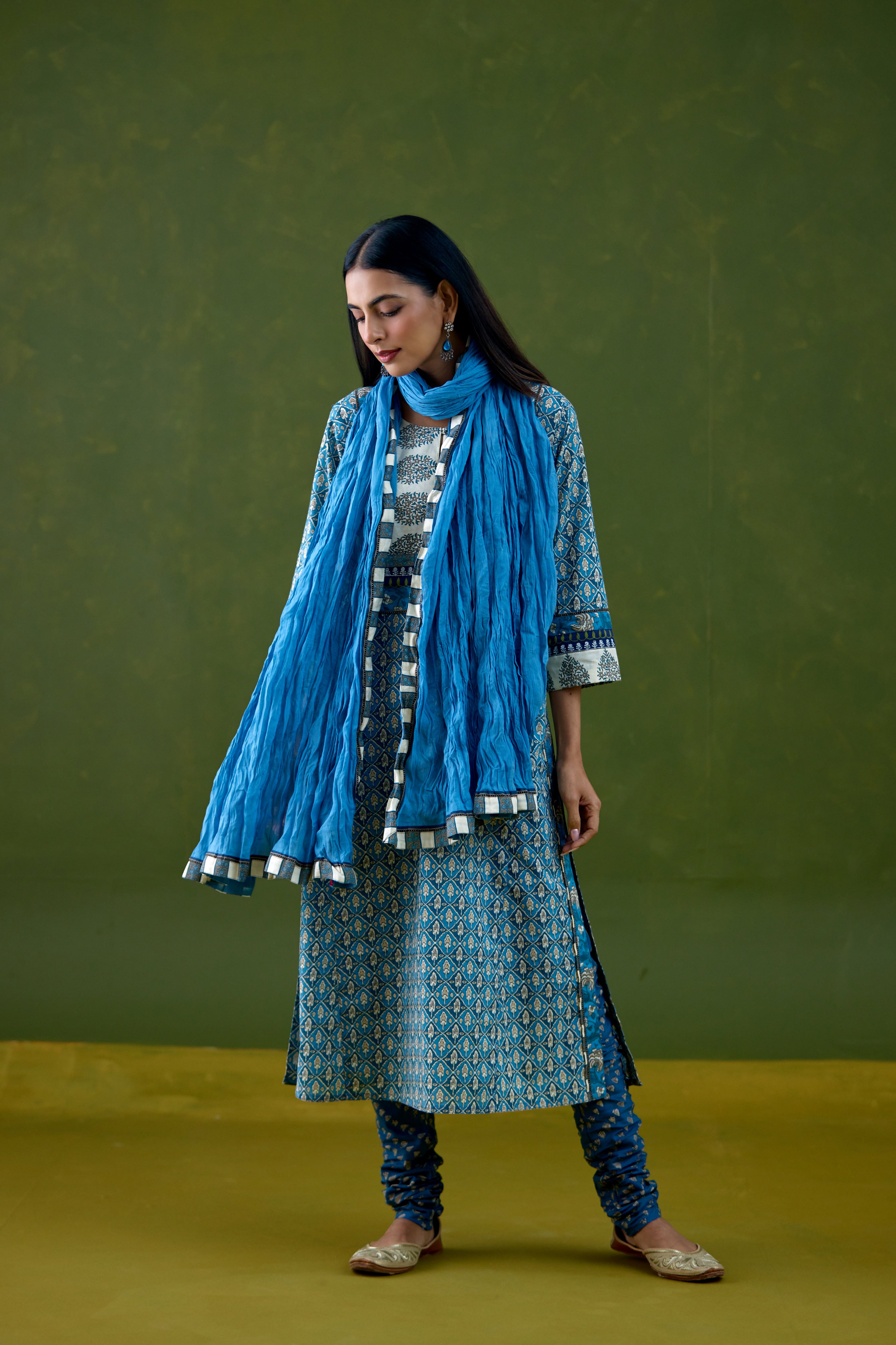 Rozana Cotton Printed Kurta Blue