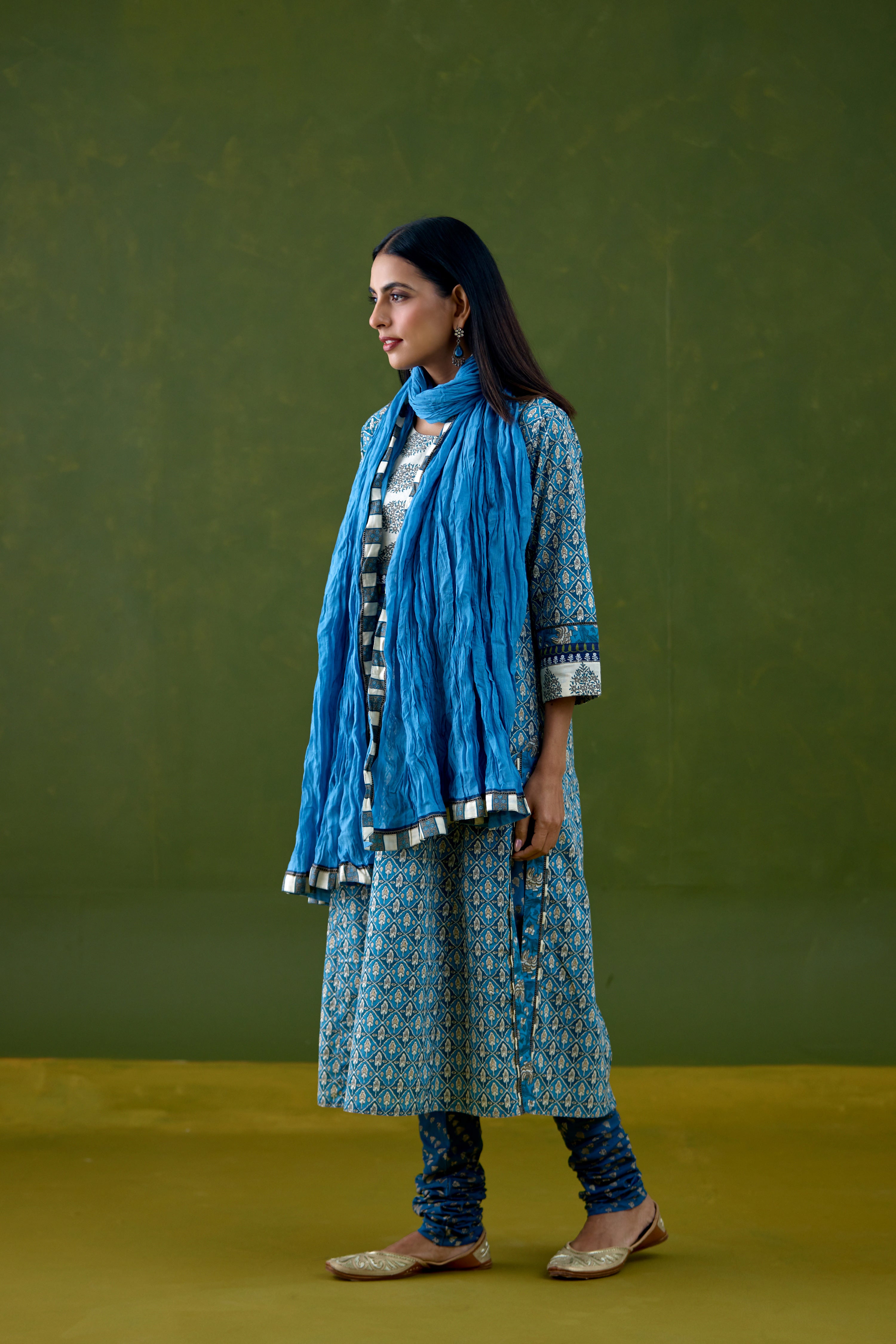 Rozana Cotton Printed Kurta Blue