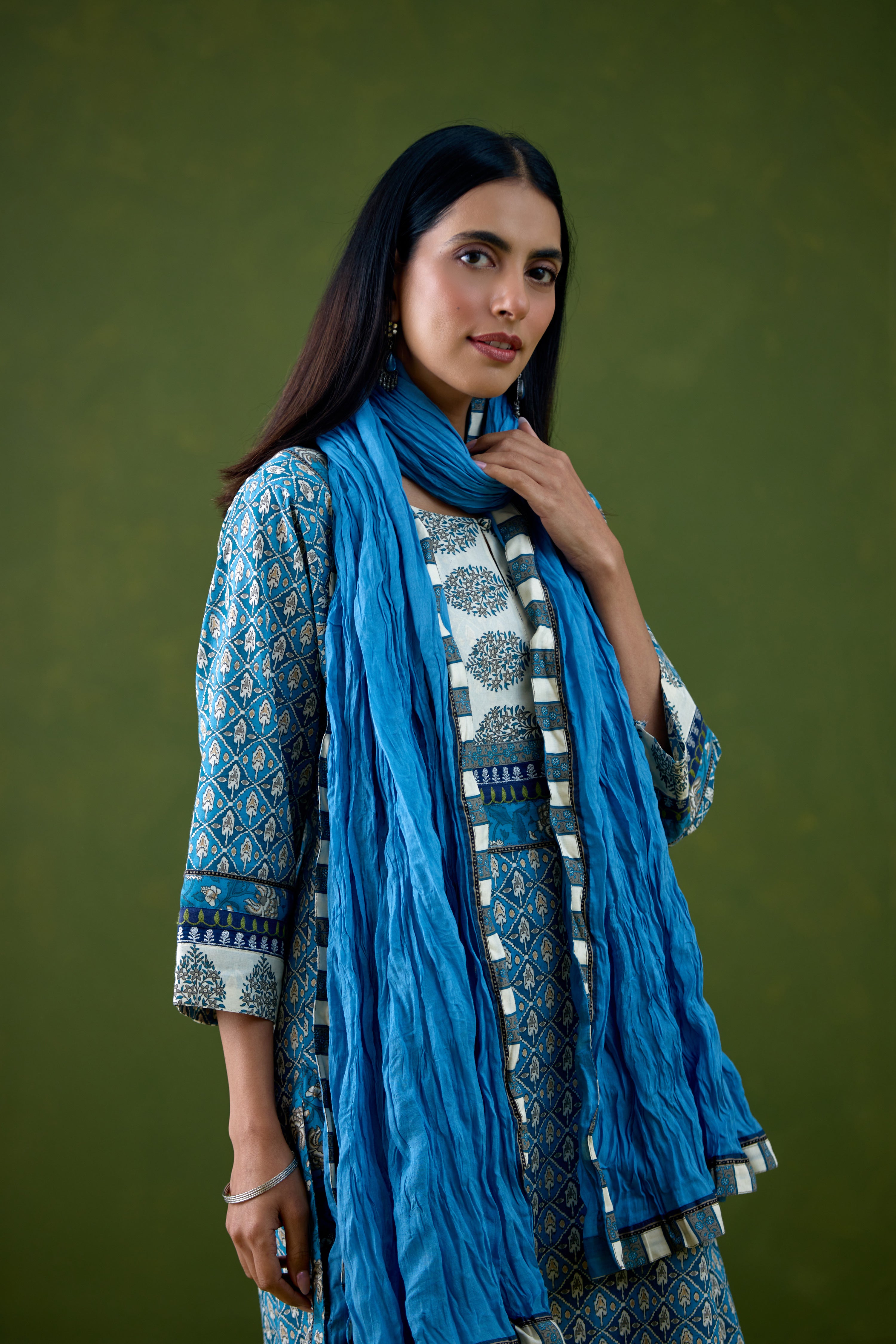 Rozana Cotton Printed Kurta Blue