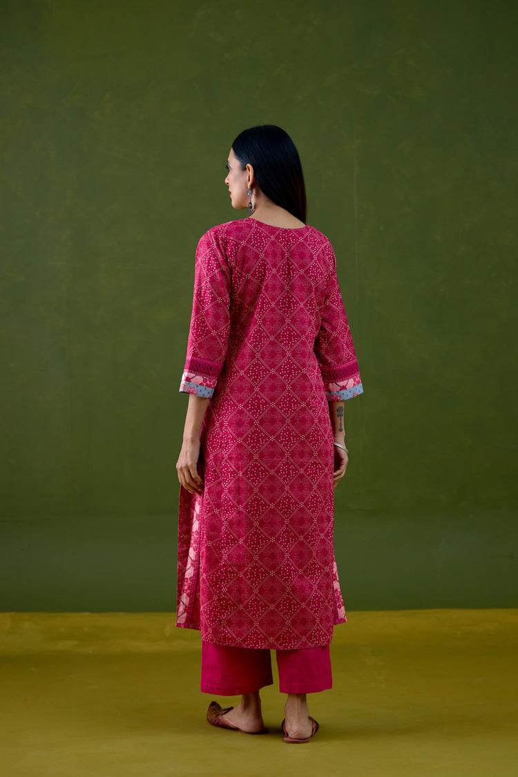 Rozana Cotton Printed Kurta Pink