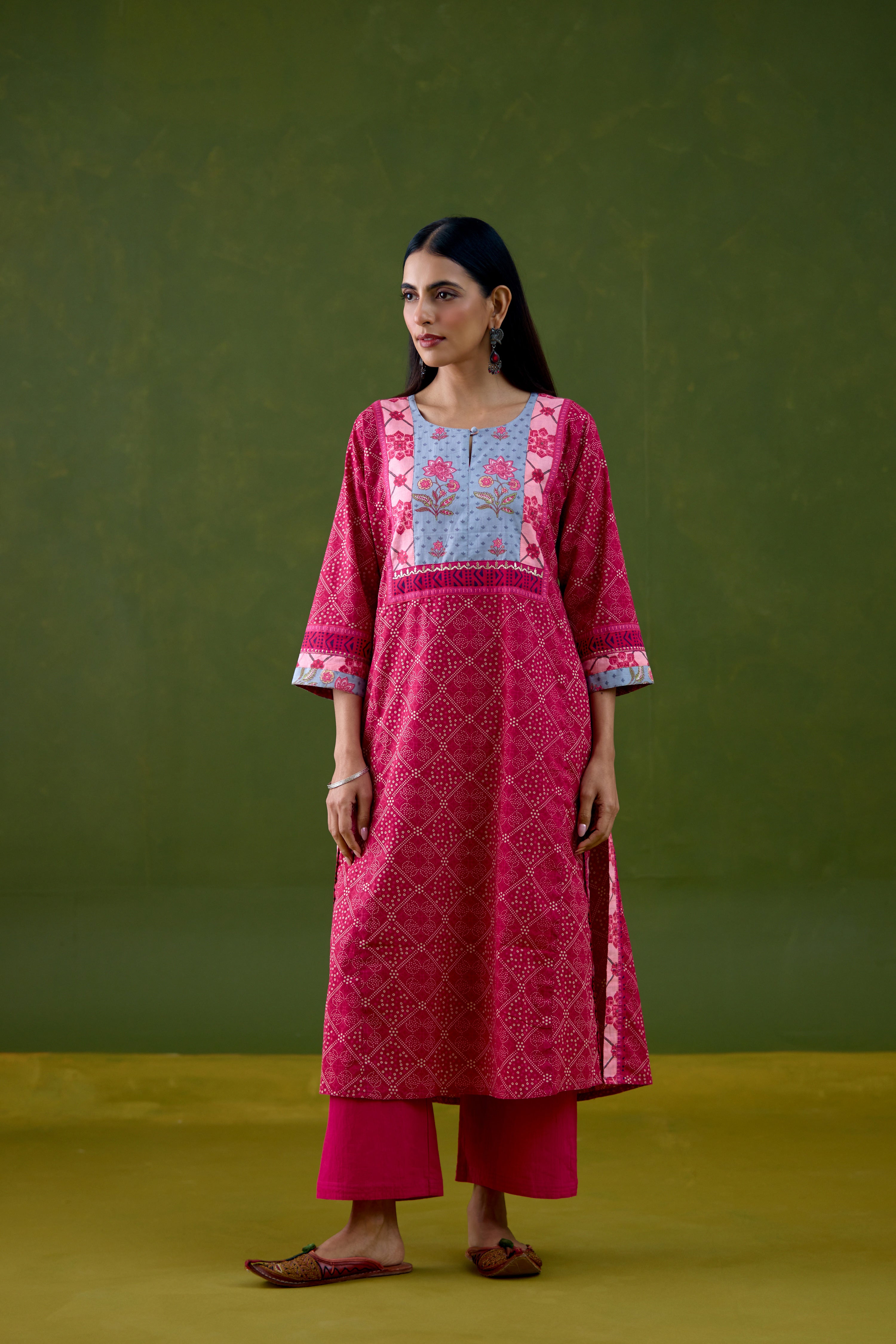 Rozana Cotton Printed Kurta Pink