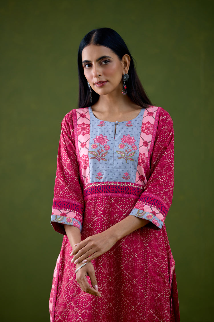 Rozana Cotton Printed Kurta Pink