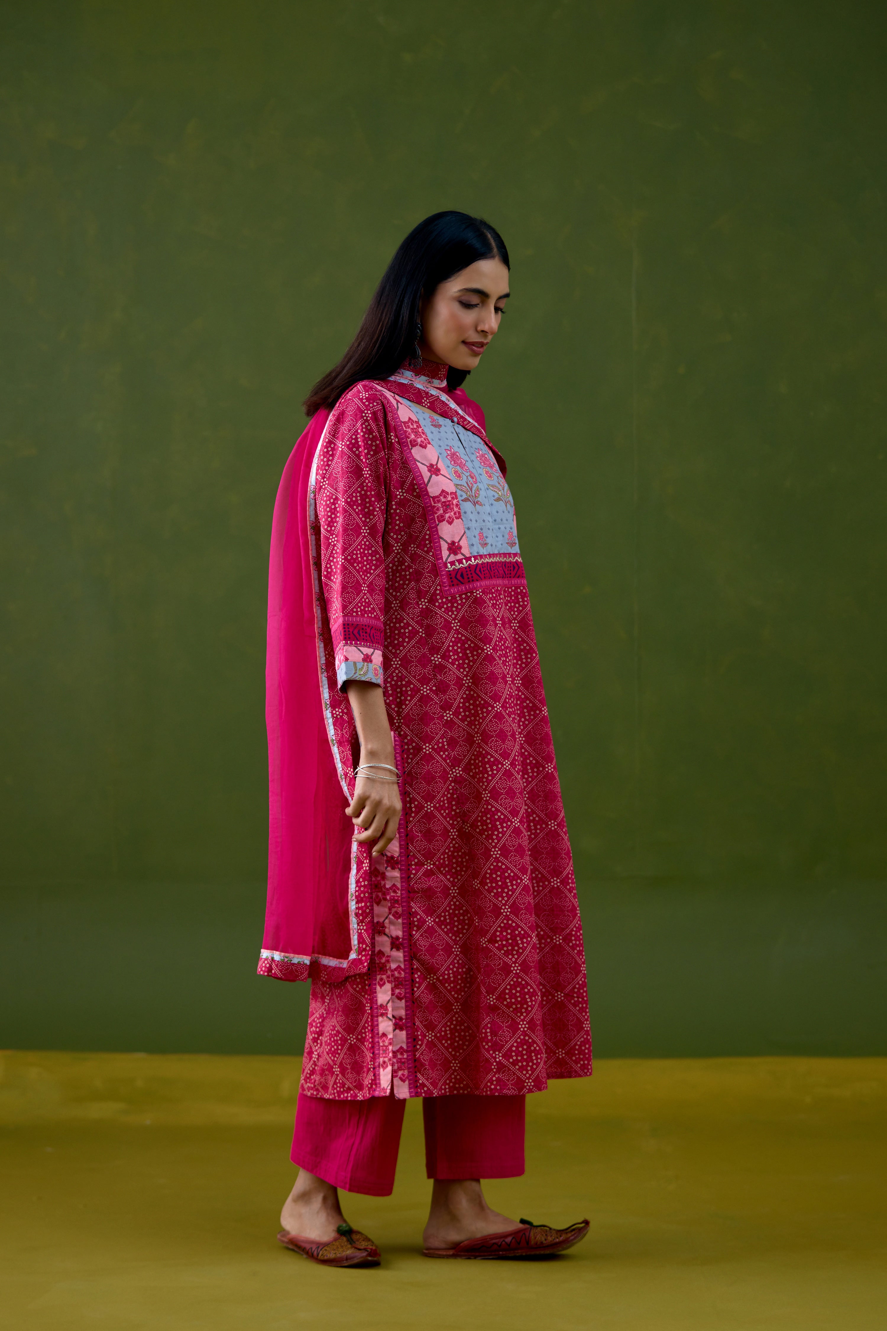 Rozana Cotton Printed Kurta Pink