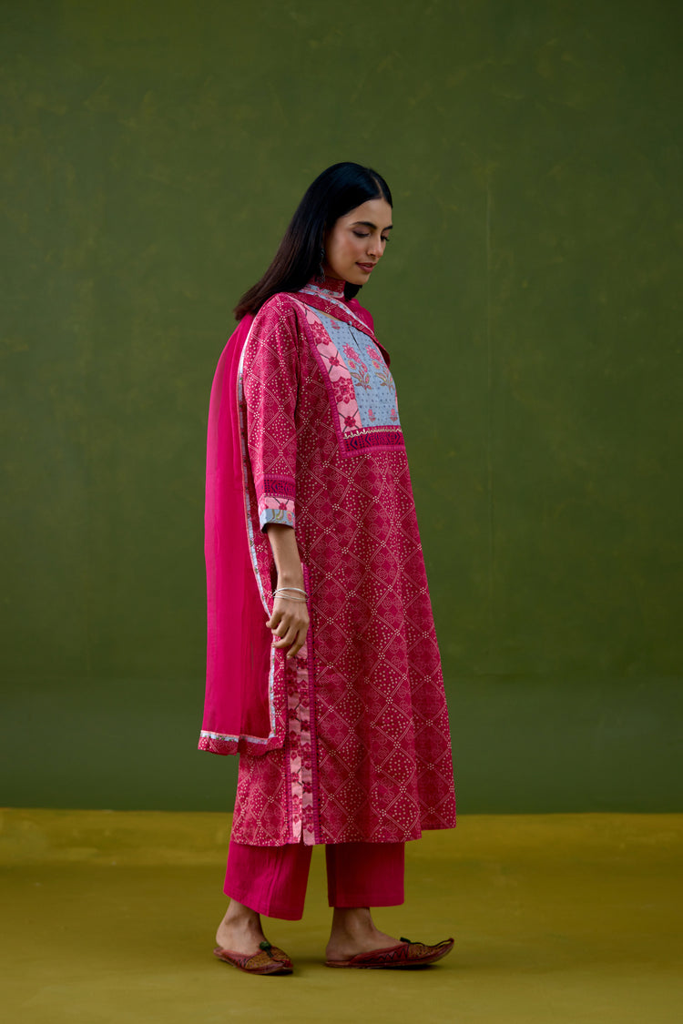Rozana Cotton Printed Kurta Pink