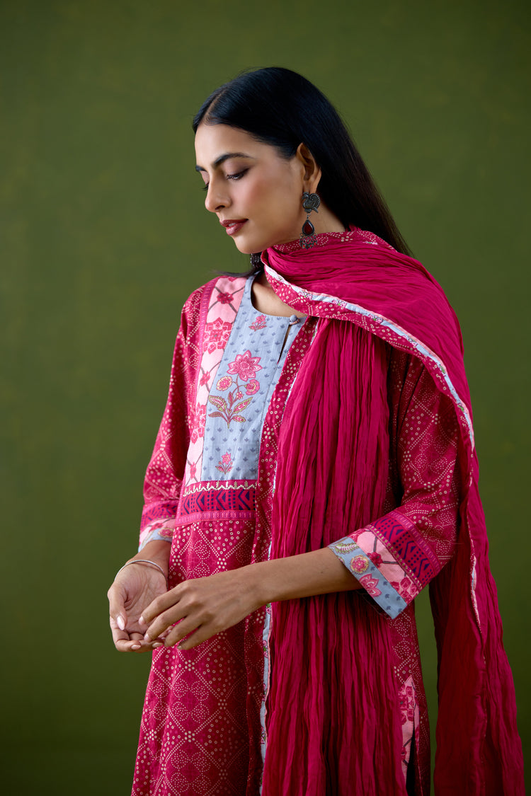 Rozana Cotton Printed Kurta Pink