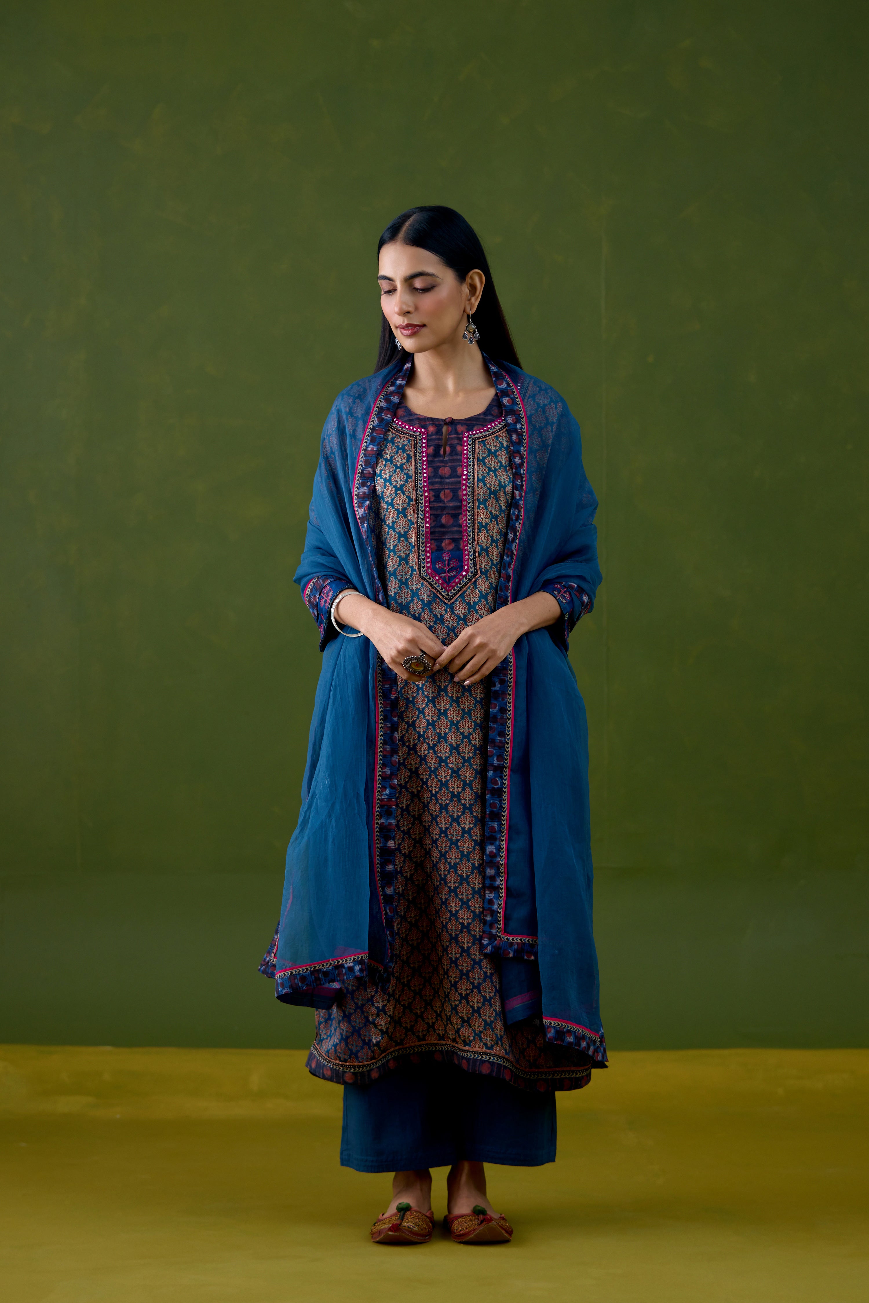 Anu Modal Silk Printed Kurta Blue Maroon