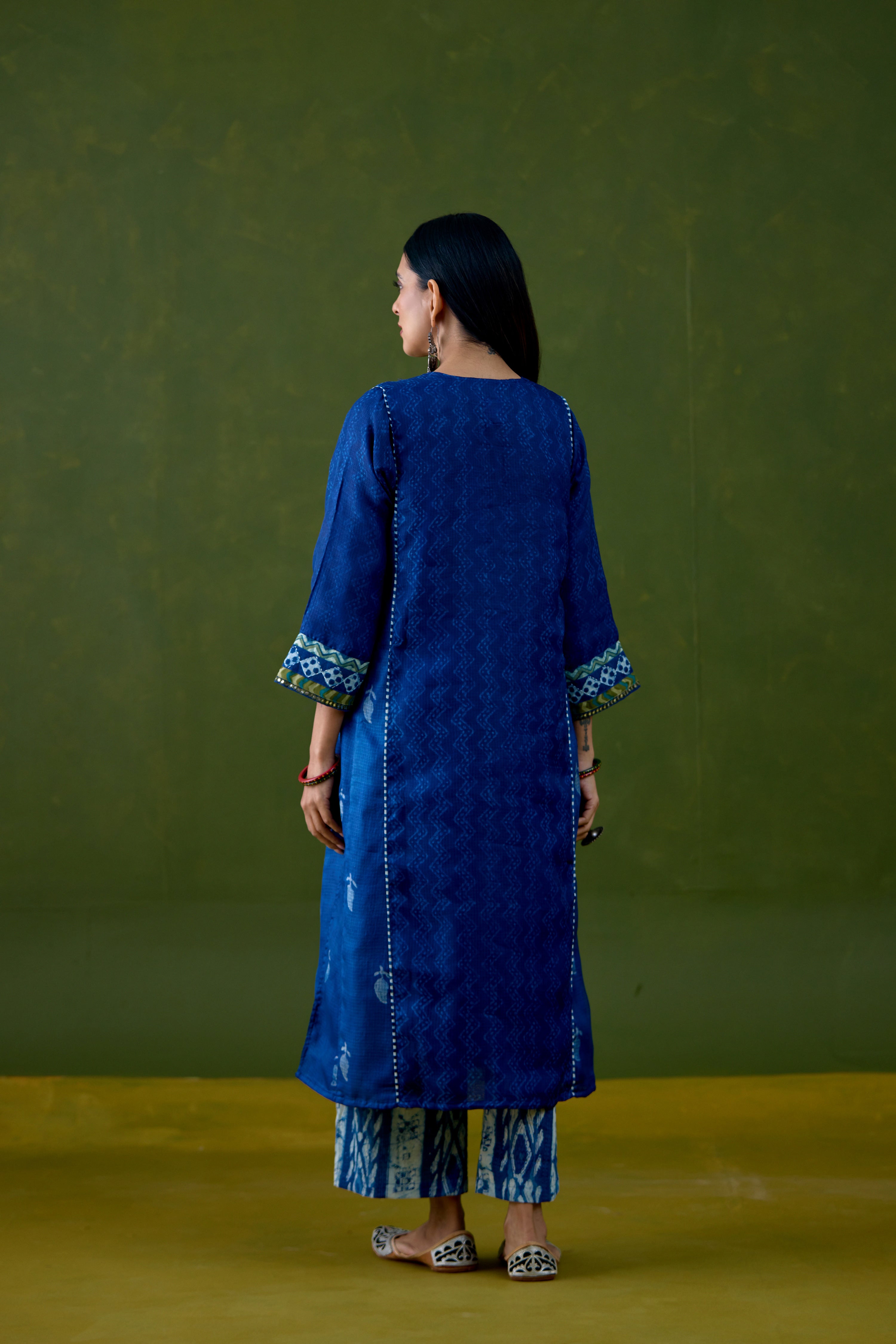 Tulsi Kota Silk Printed Kurta Dark Blue