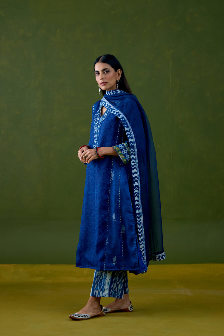 Tulsi Kota Silk Printed Kurta Dark Blue