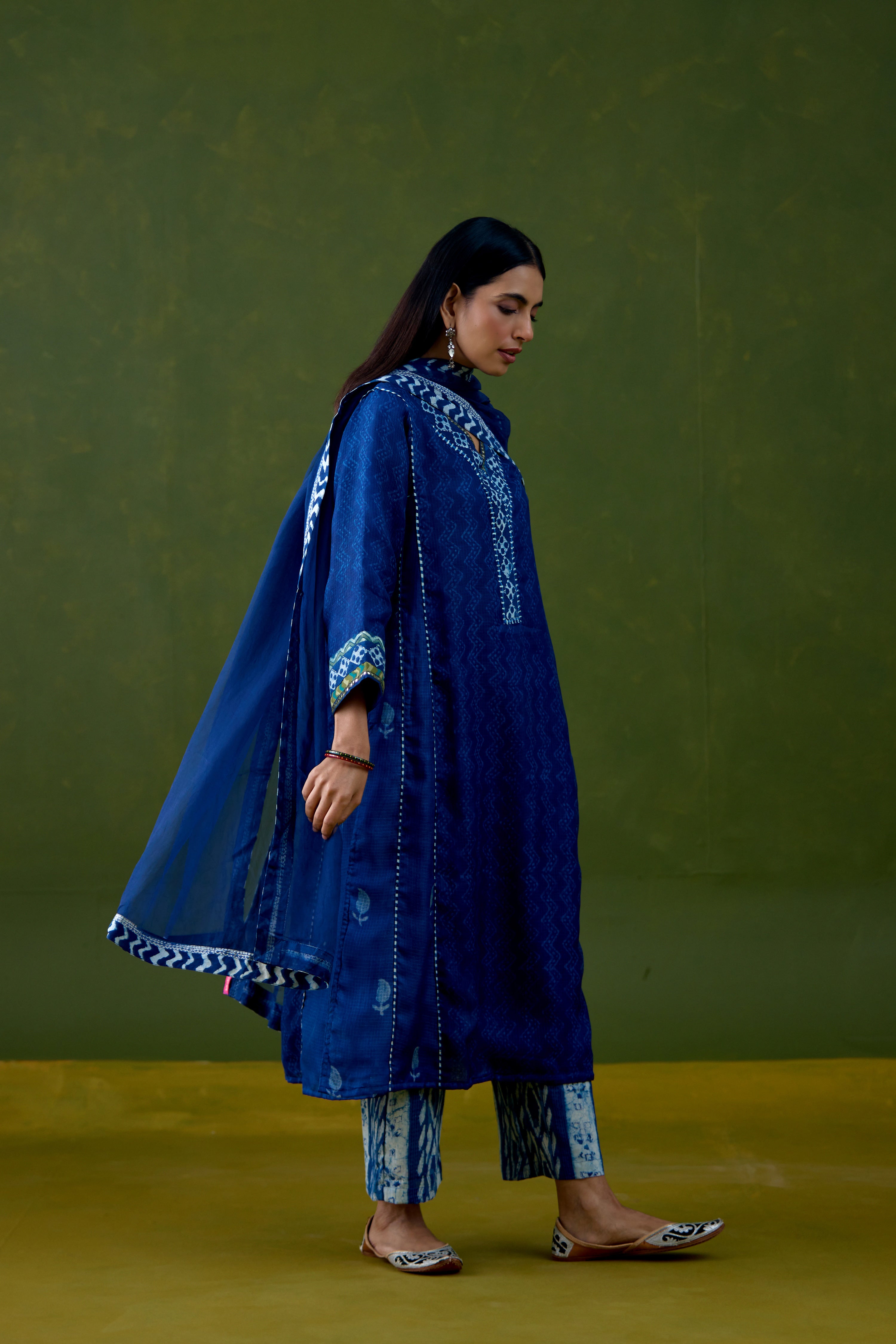 Tulsi Kota Silk Printed Kurta Dark Blue