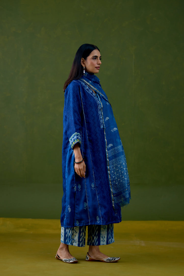 Tulsi Kota Silk Printed Kurta Dark Blue