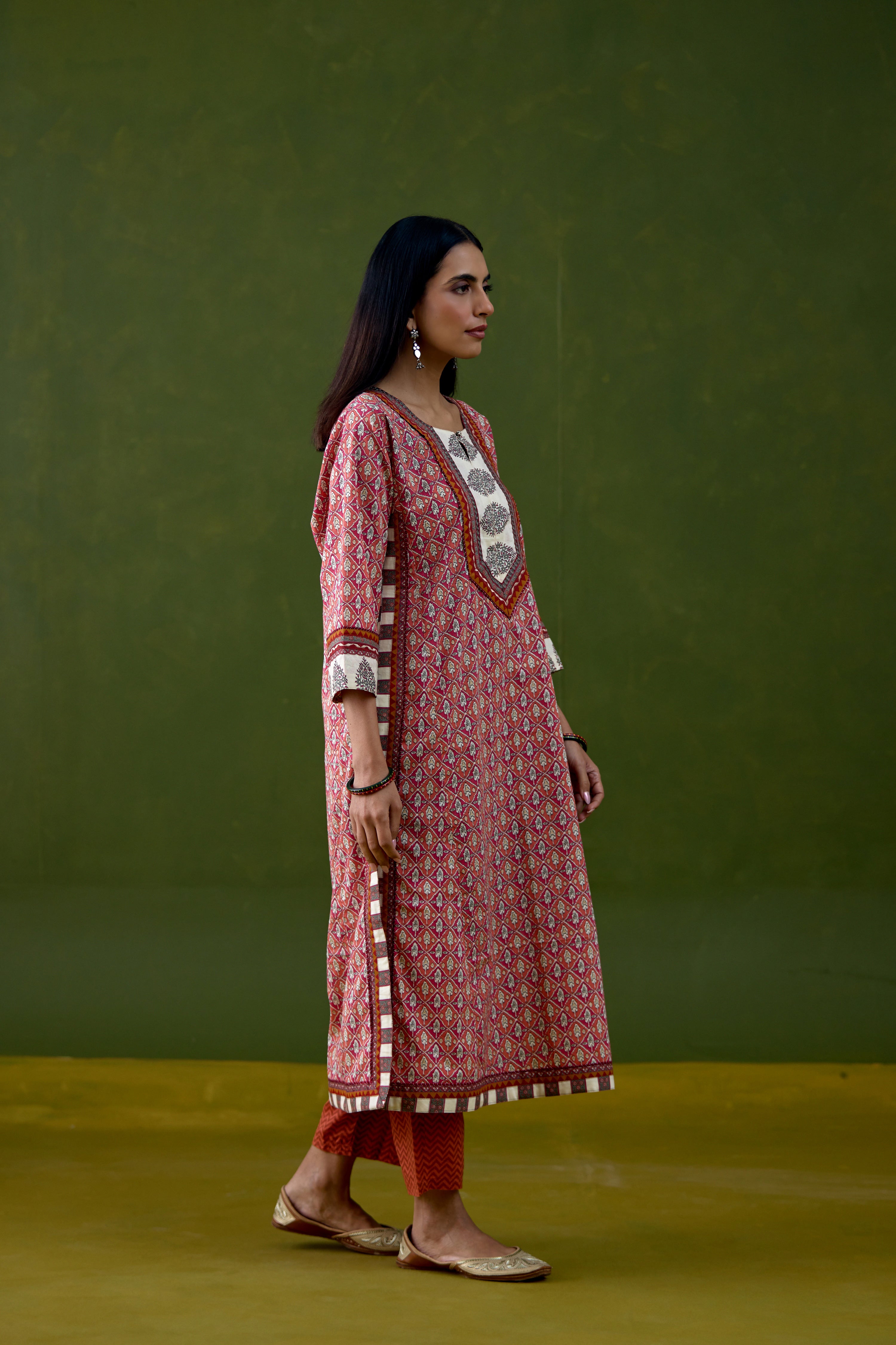 Anu Cotton Printed Kurta Orange Pink