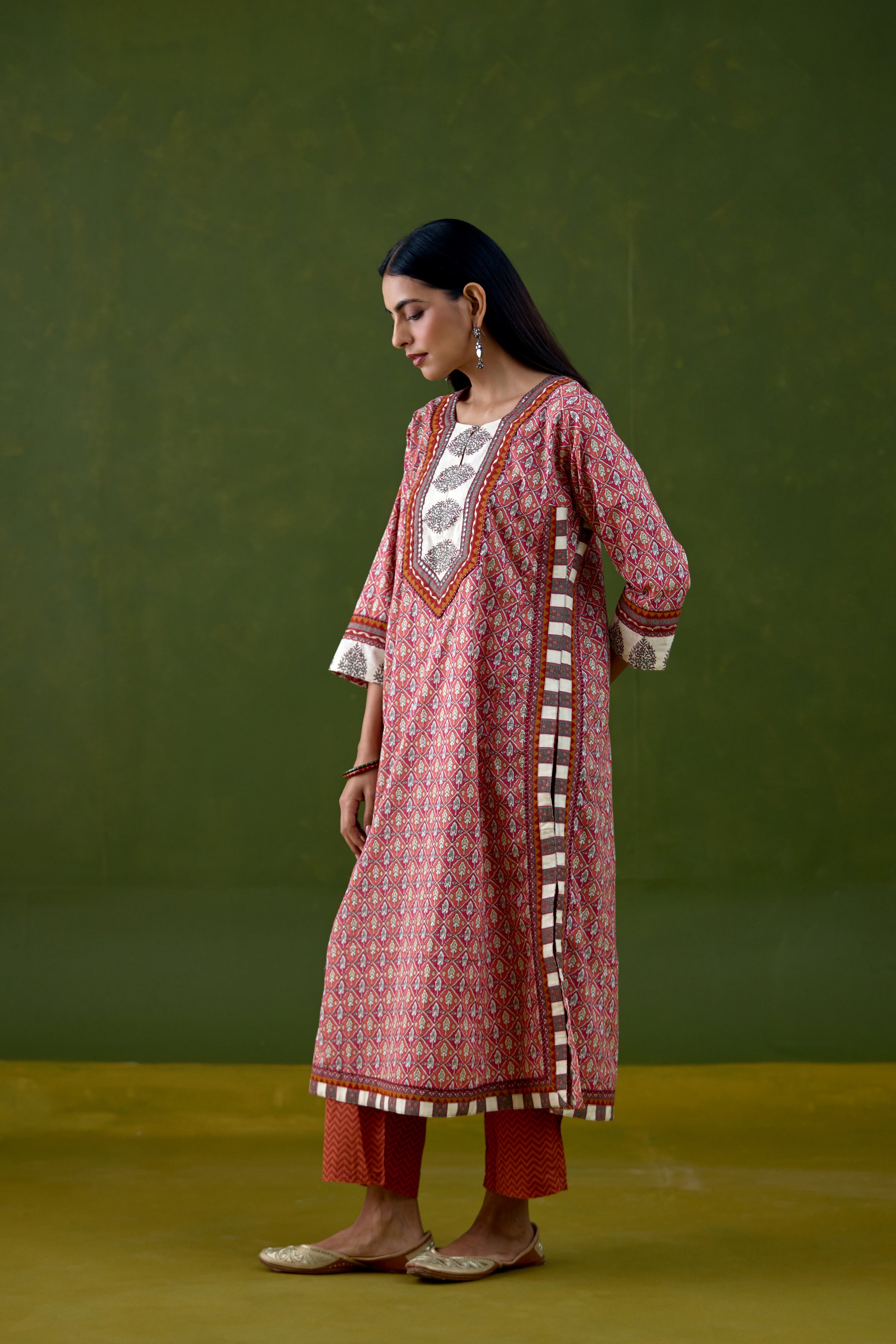 Anu Cotton Printed Kurta Orange Pink