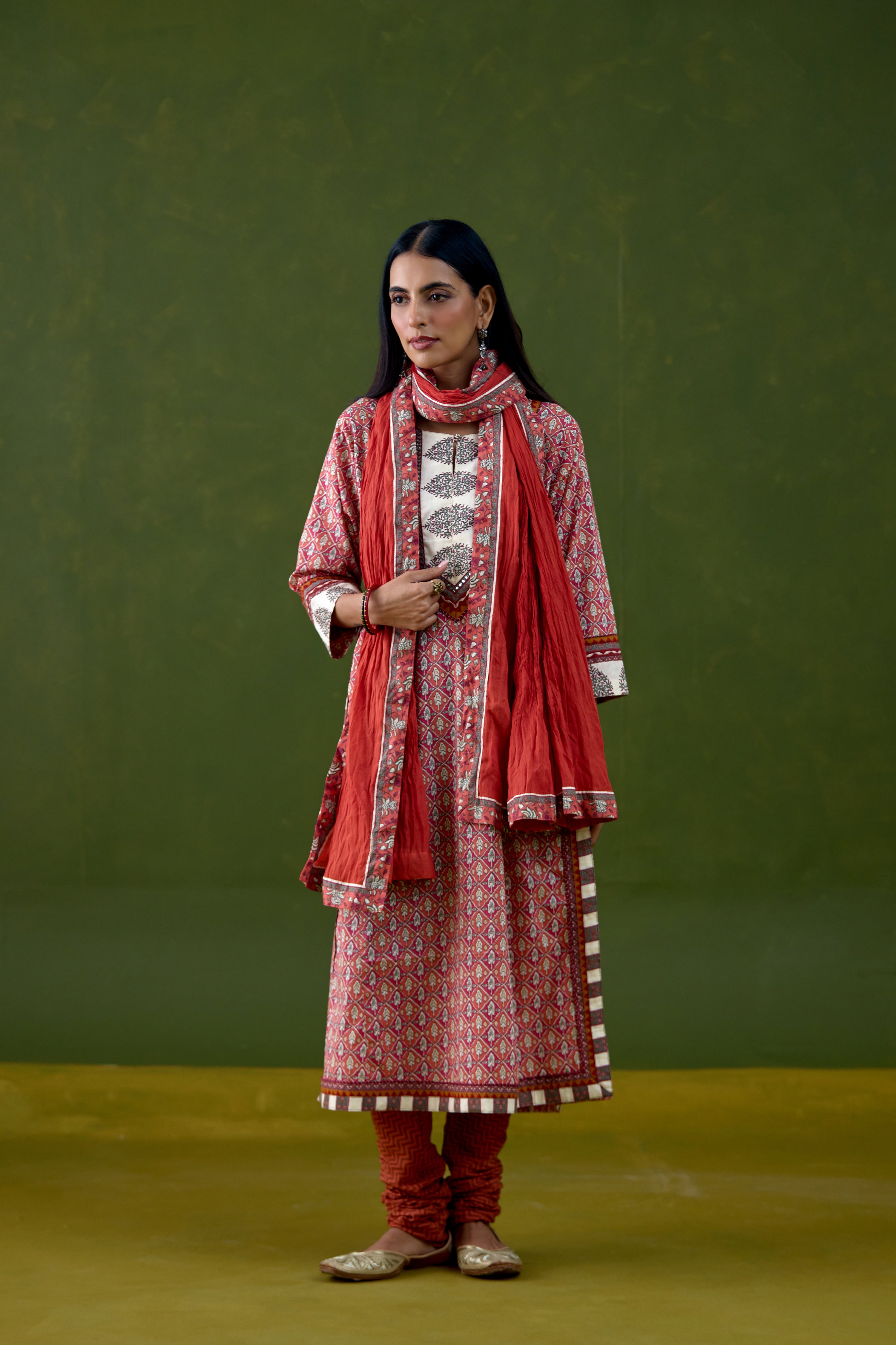 Anu Cotton Printed Kurta Orange Pink