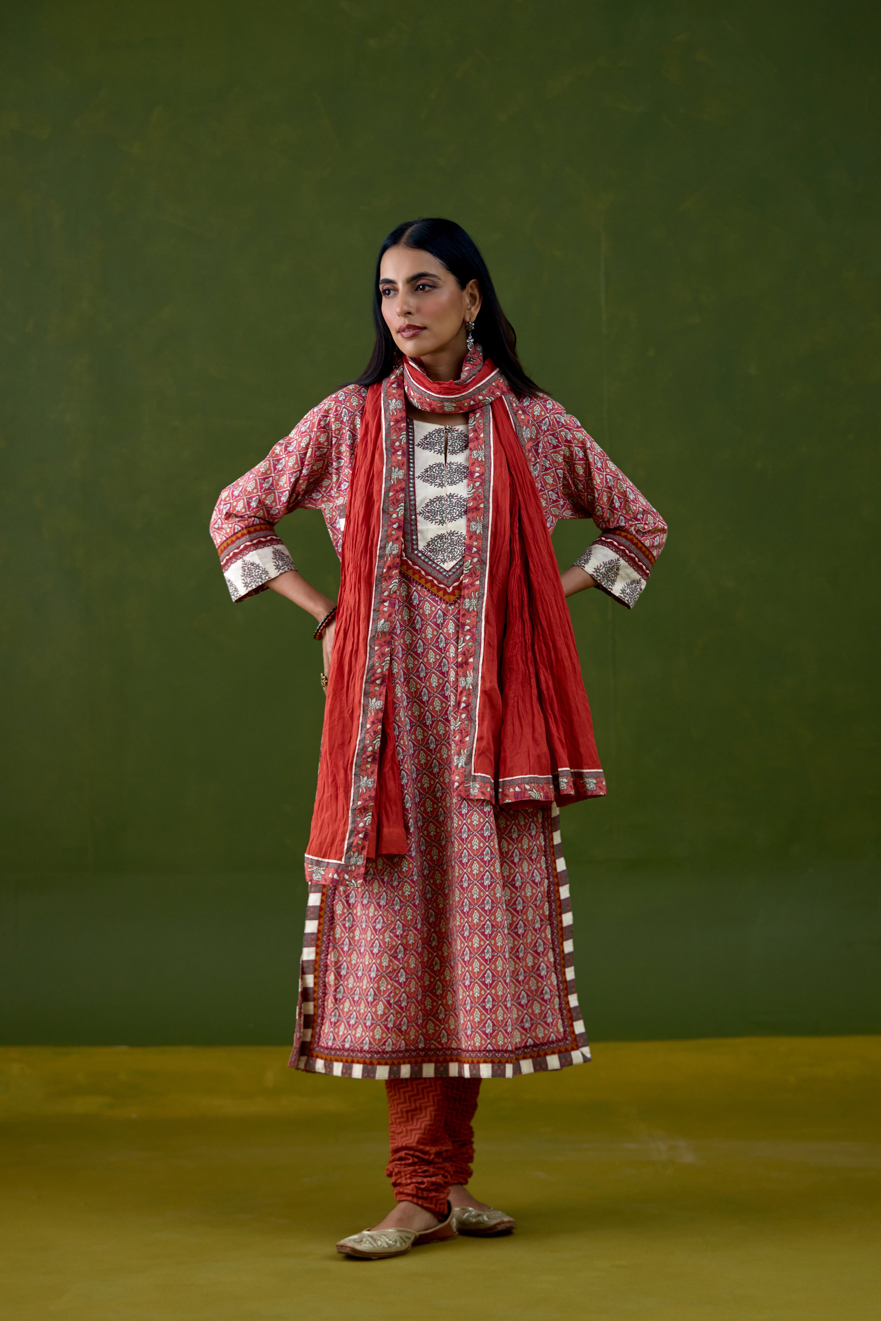 Anu Cotton Printed Kurta Orange Pink