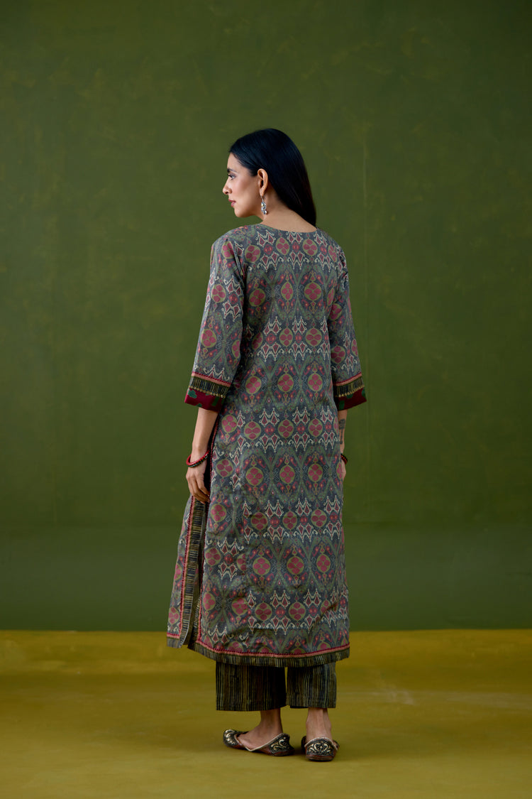 Anu Linen Printed Kurta Grey Pink