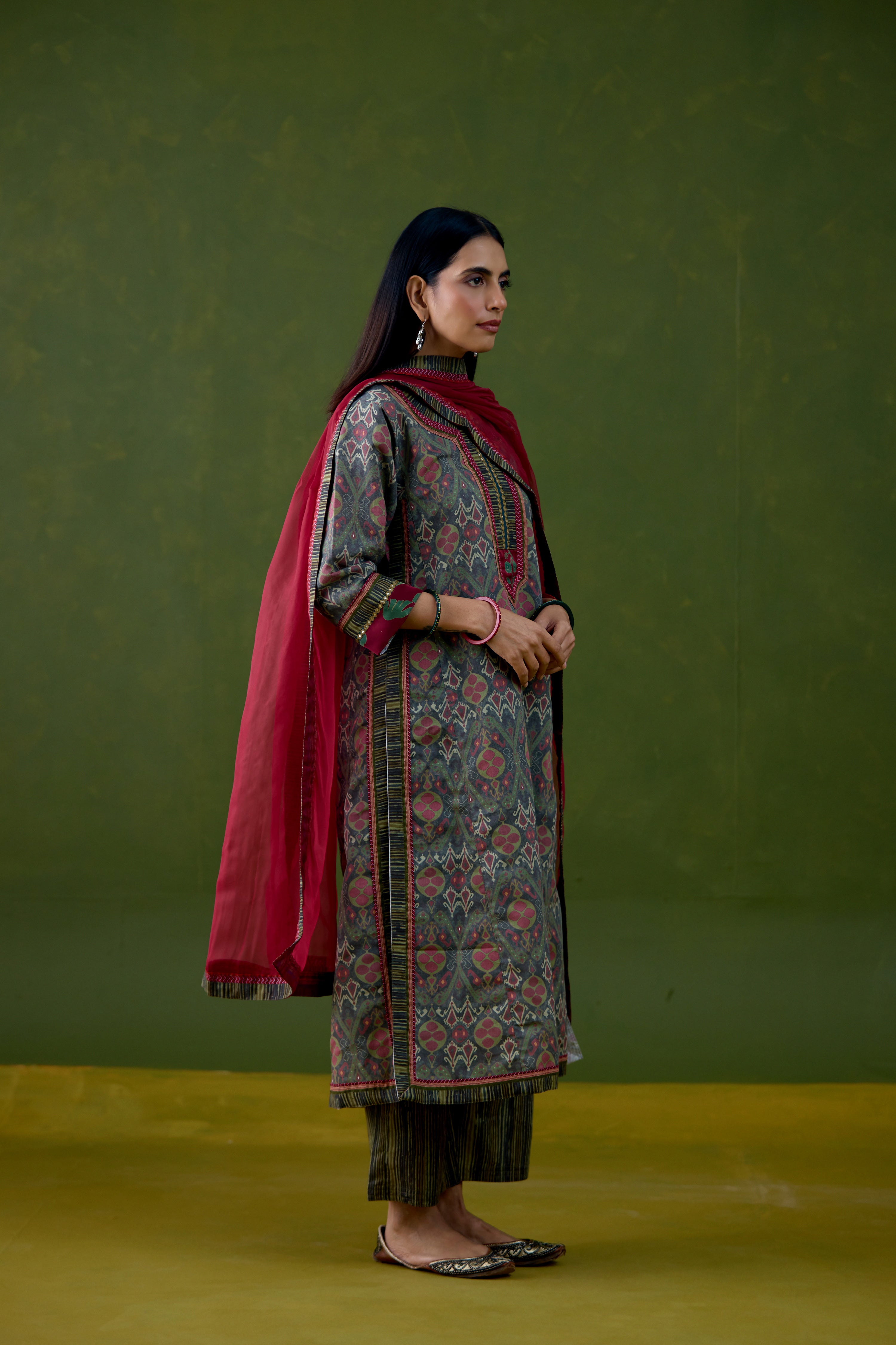 Anu Linen Printed Kurta Grey Pink