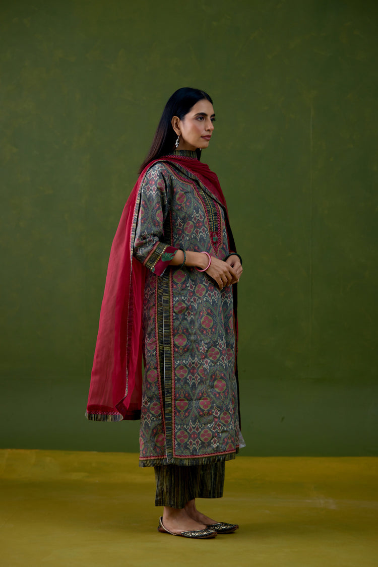 Anu Linen Printed Kurta Grey Pink