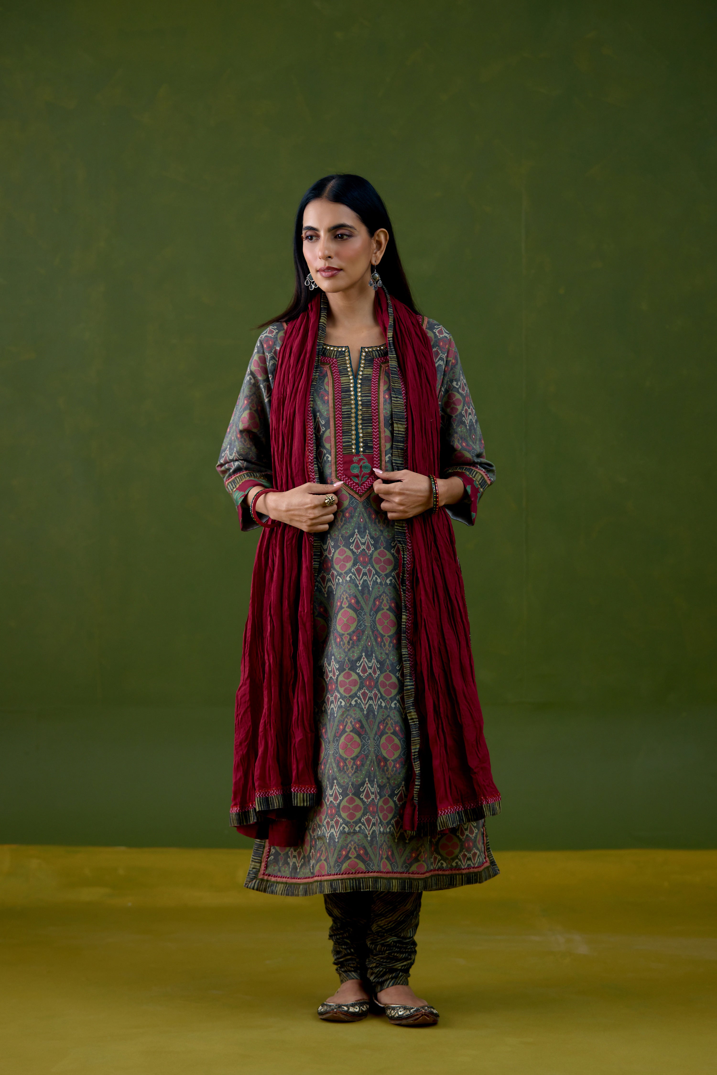 Anu Linen Printed Kurta Grey Pink