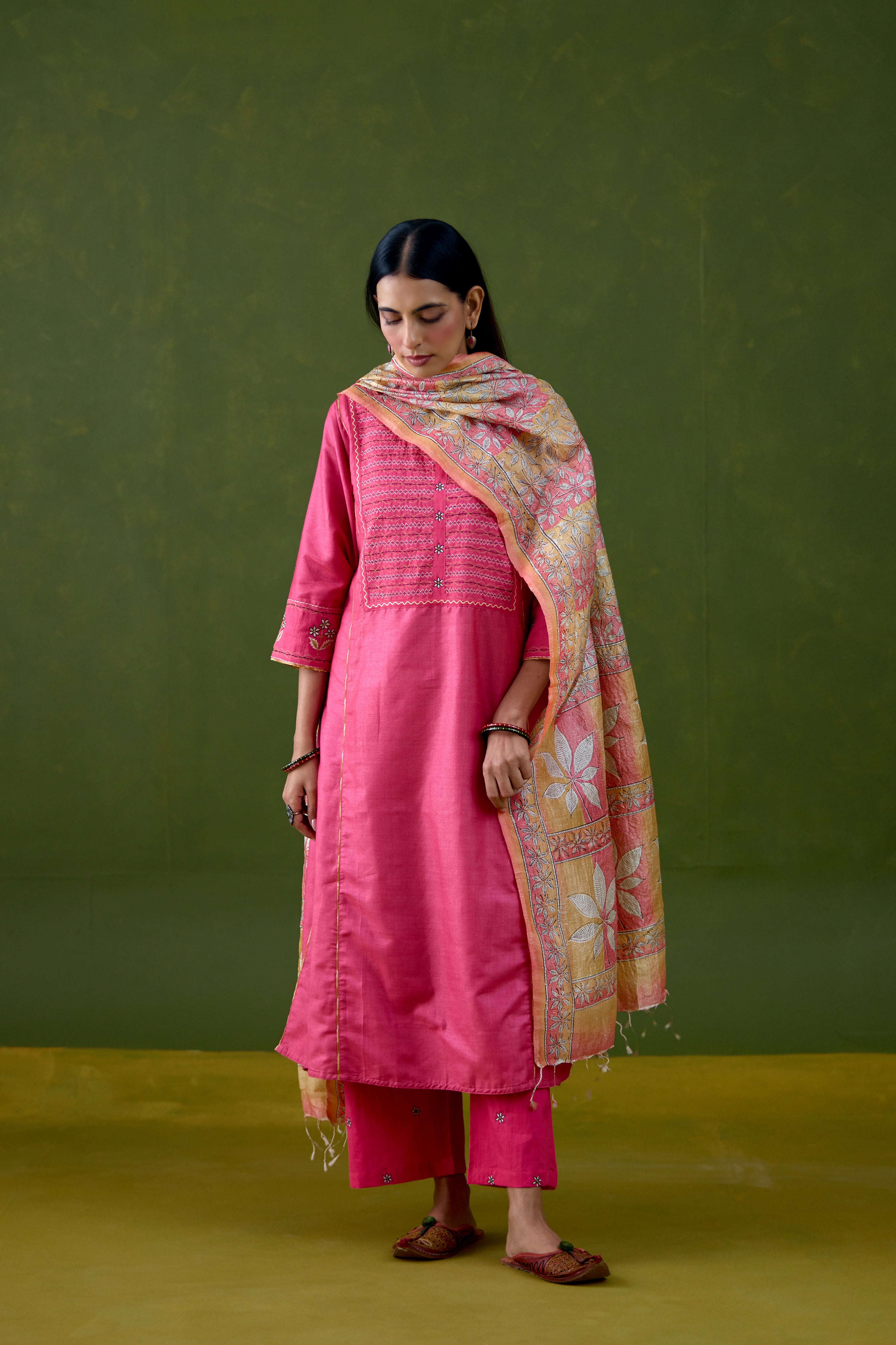 Dienne Dupatta Pink Yellow