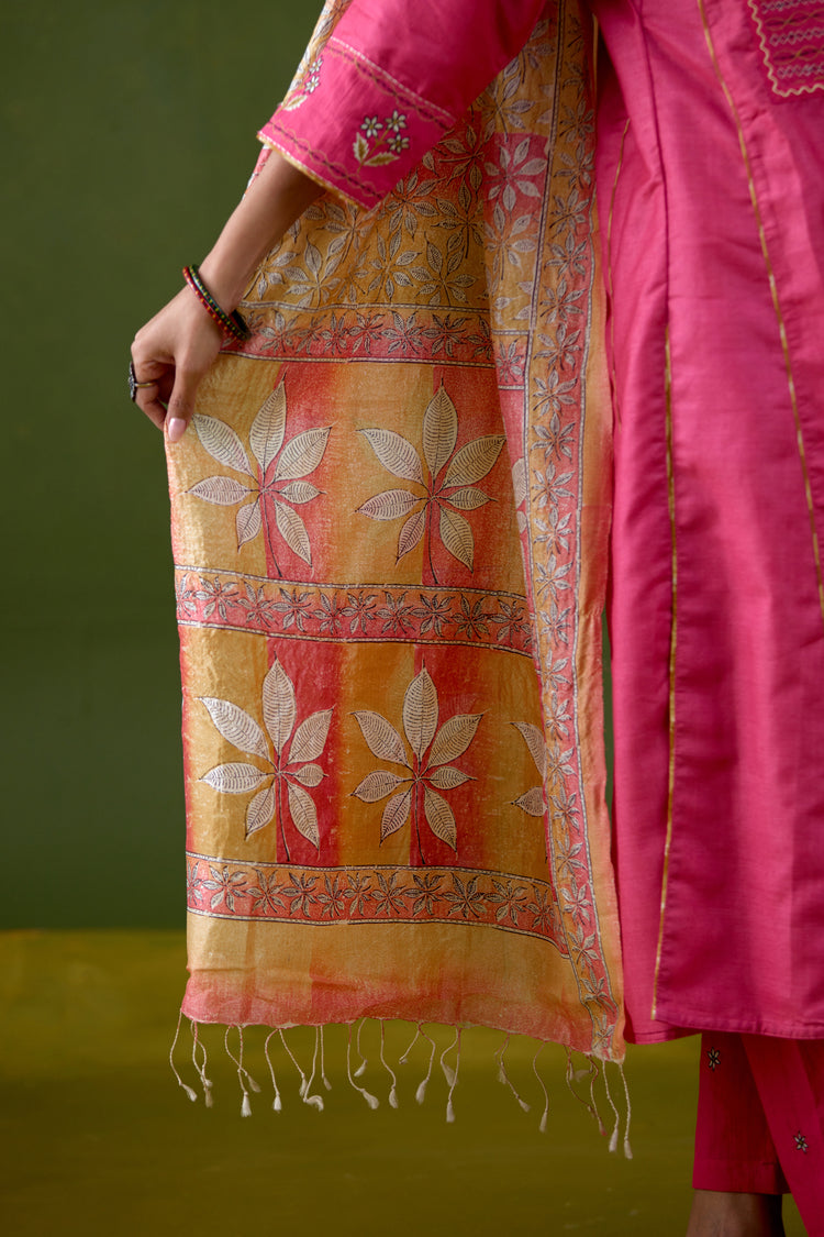 Dienne Dupatta Pink Yellow