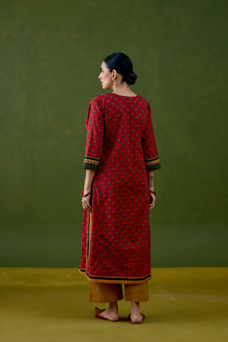 Anu Cotton Printed Kurta Red