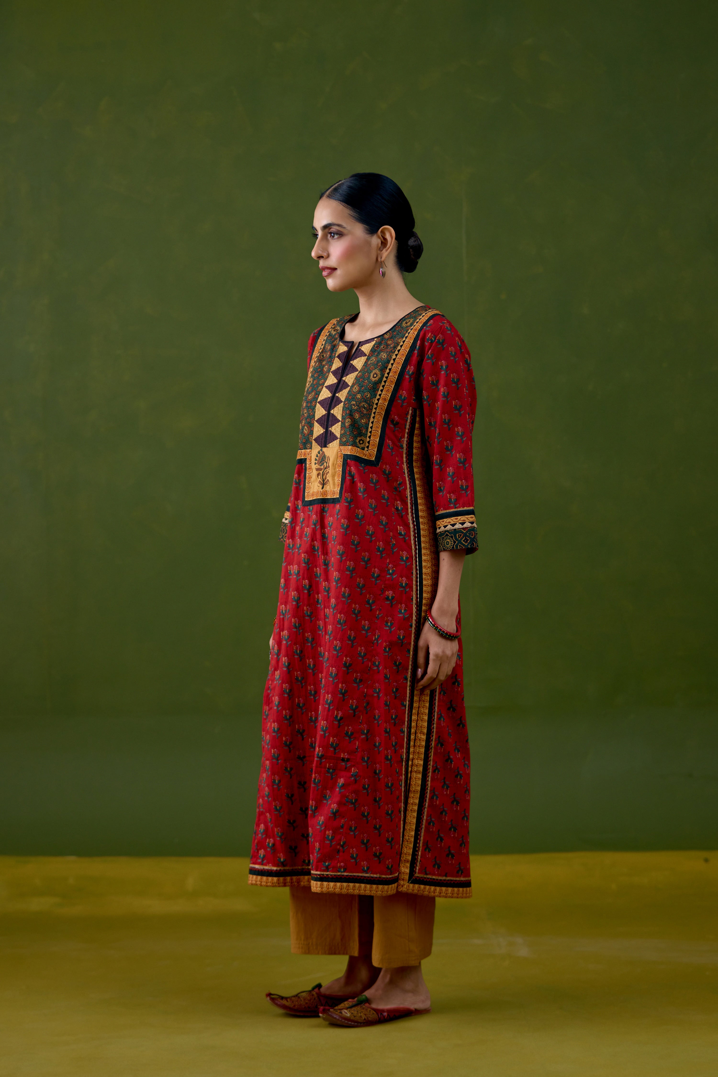 Anu Cotton Printed Kurta Red