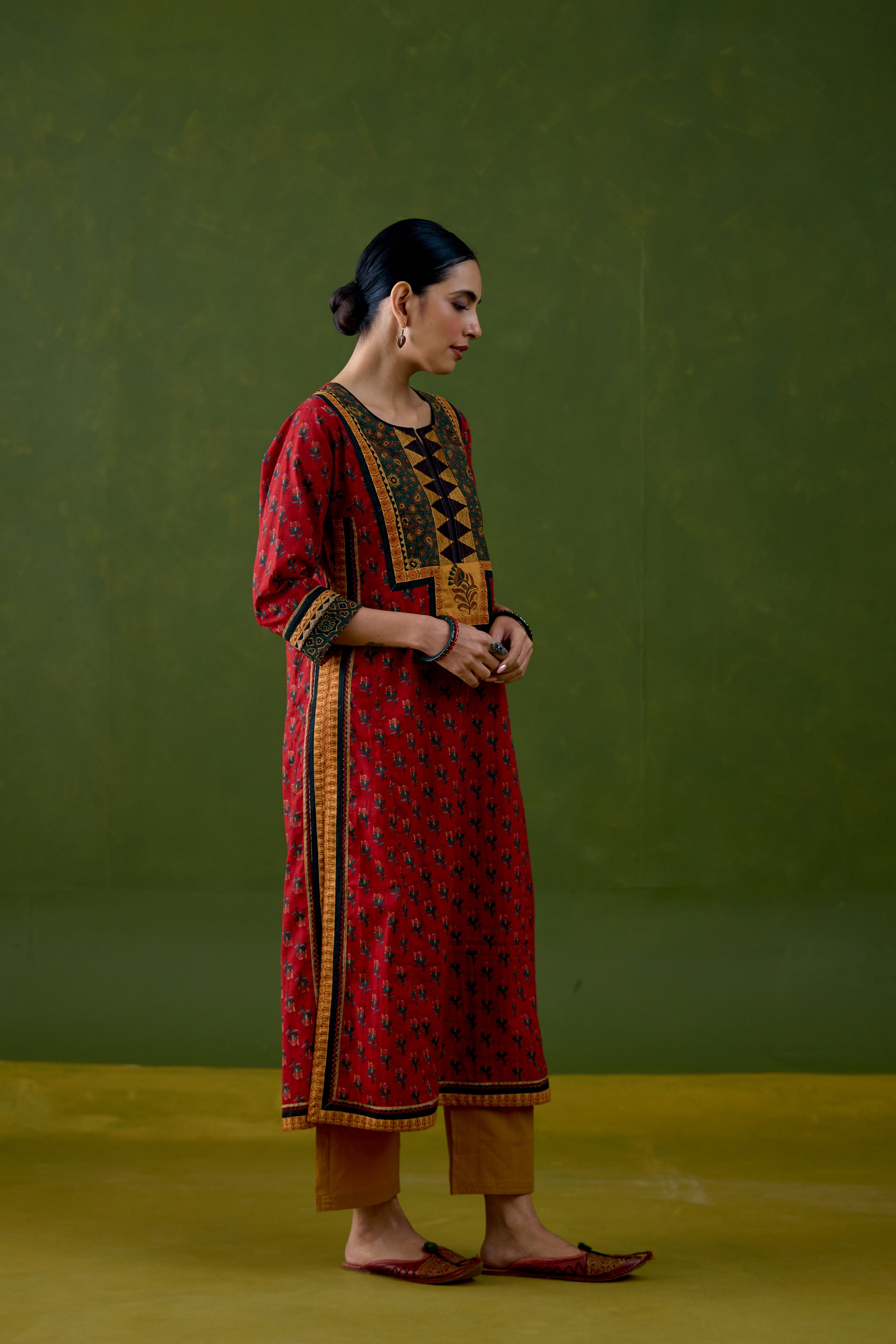 Anu Cotton Printed Kurta Red