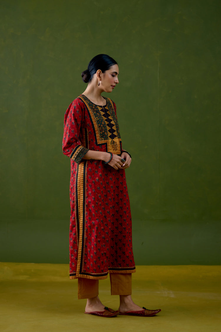 Anu Cotton Printed Kurta Red