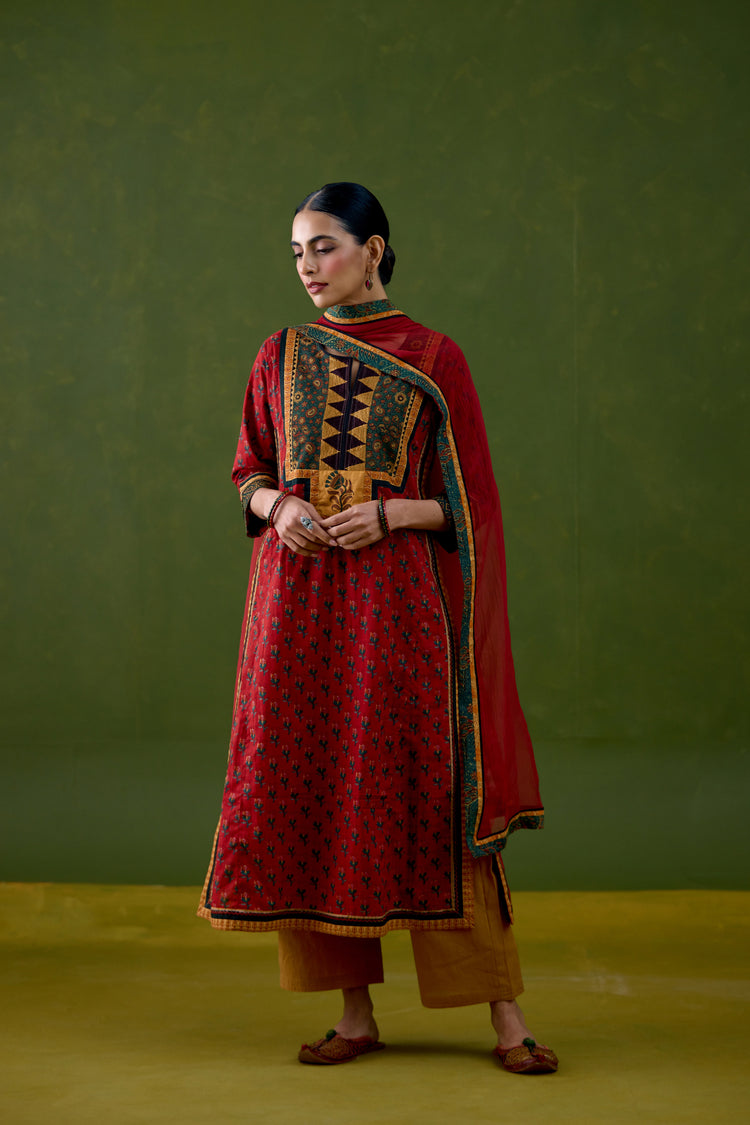 Anu Cotton Printed Kurta Red