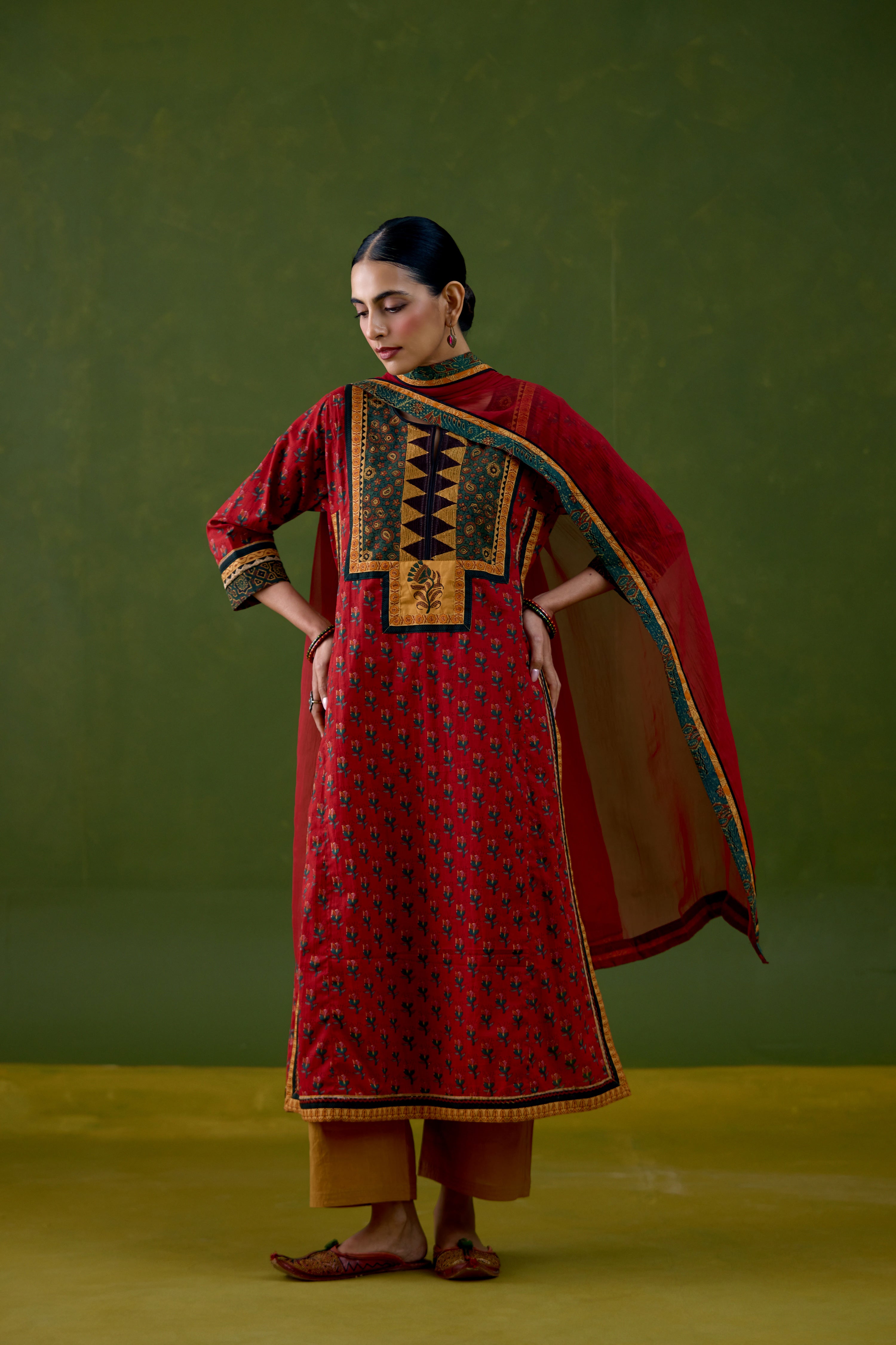 Anu Cotton Printed Kurta Red