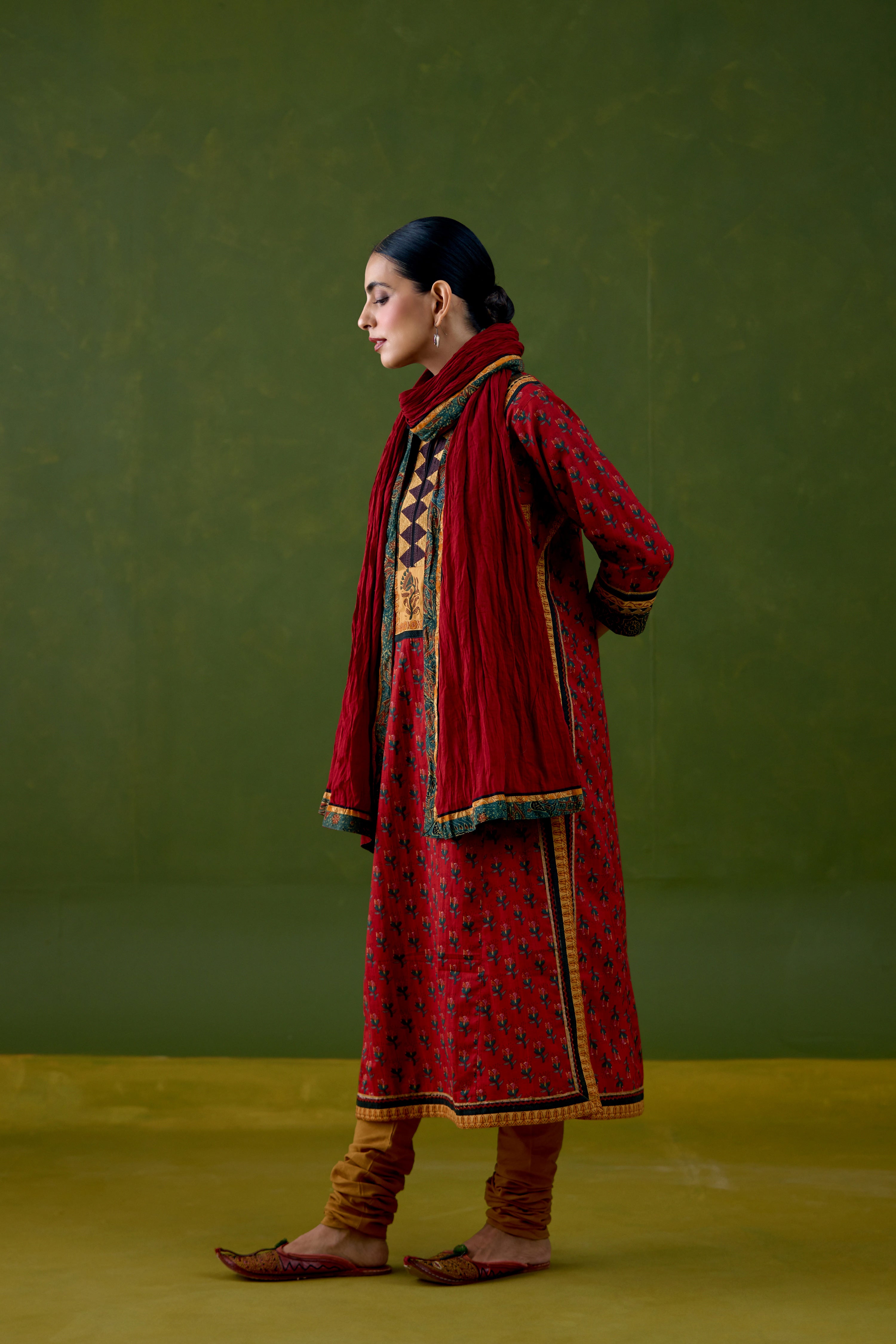 Anu Cotton Printed Kurta Red