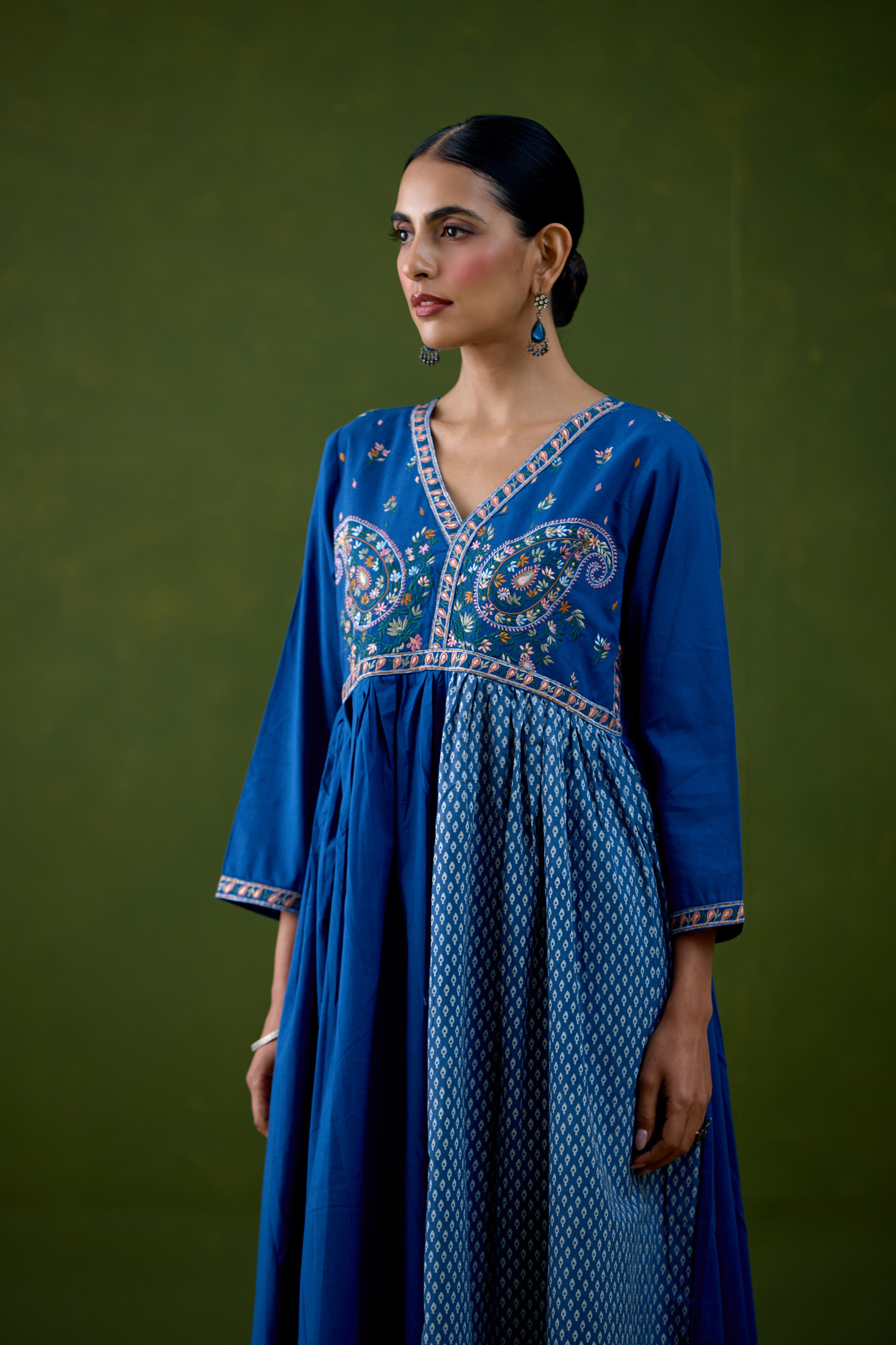 Soha Cotton Embroidered Kurta Blue (Set Of 3)