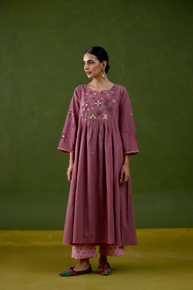 Dreamy Cotton Embroidered Kurta Light Purple (Set Of 3)