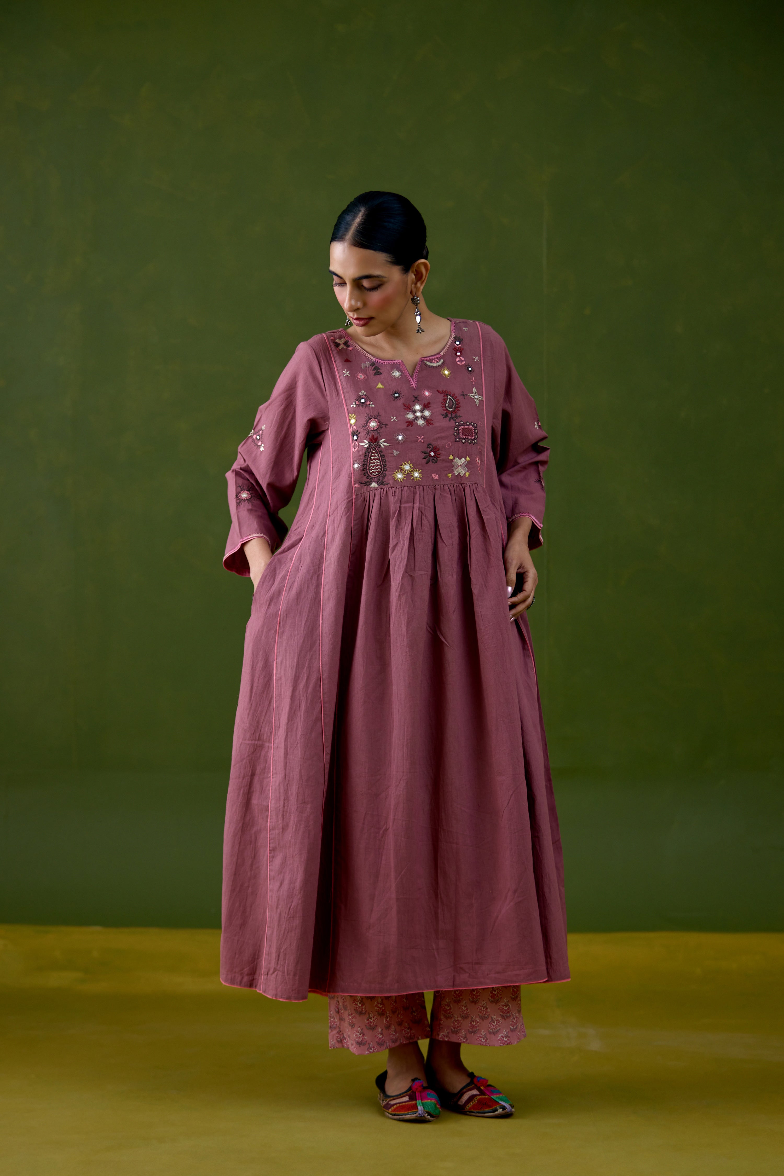 Dreamy Cotton Embroidered Kurta Light Purple (Set Of 3)