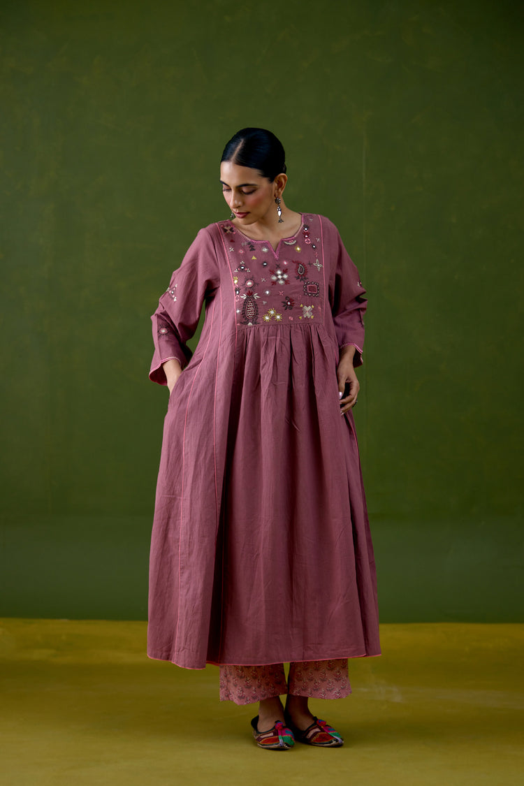 Dreamy Cotton Embroidered Kurta Light Purple (Set Of 3)