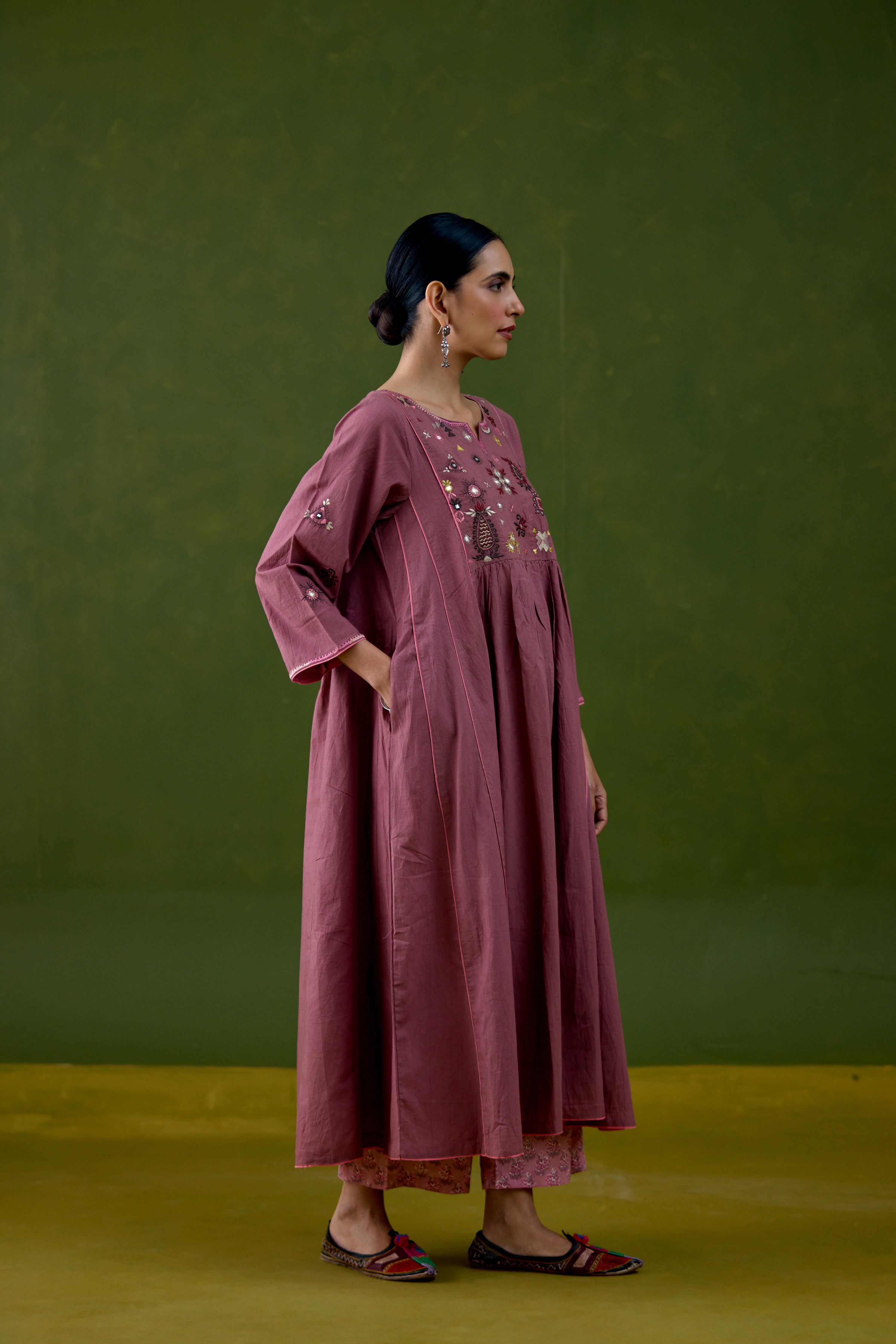 Dreamy Cotton Embroidered Kurta Light Purple (Set Of 3)