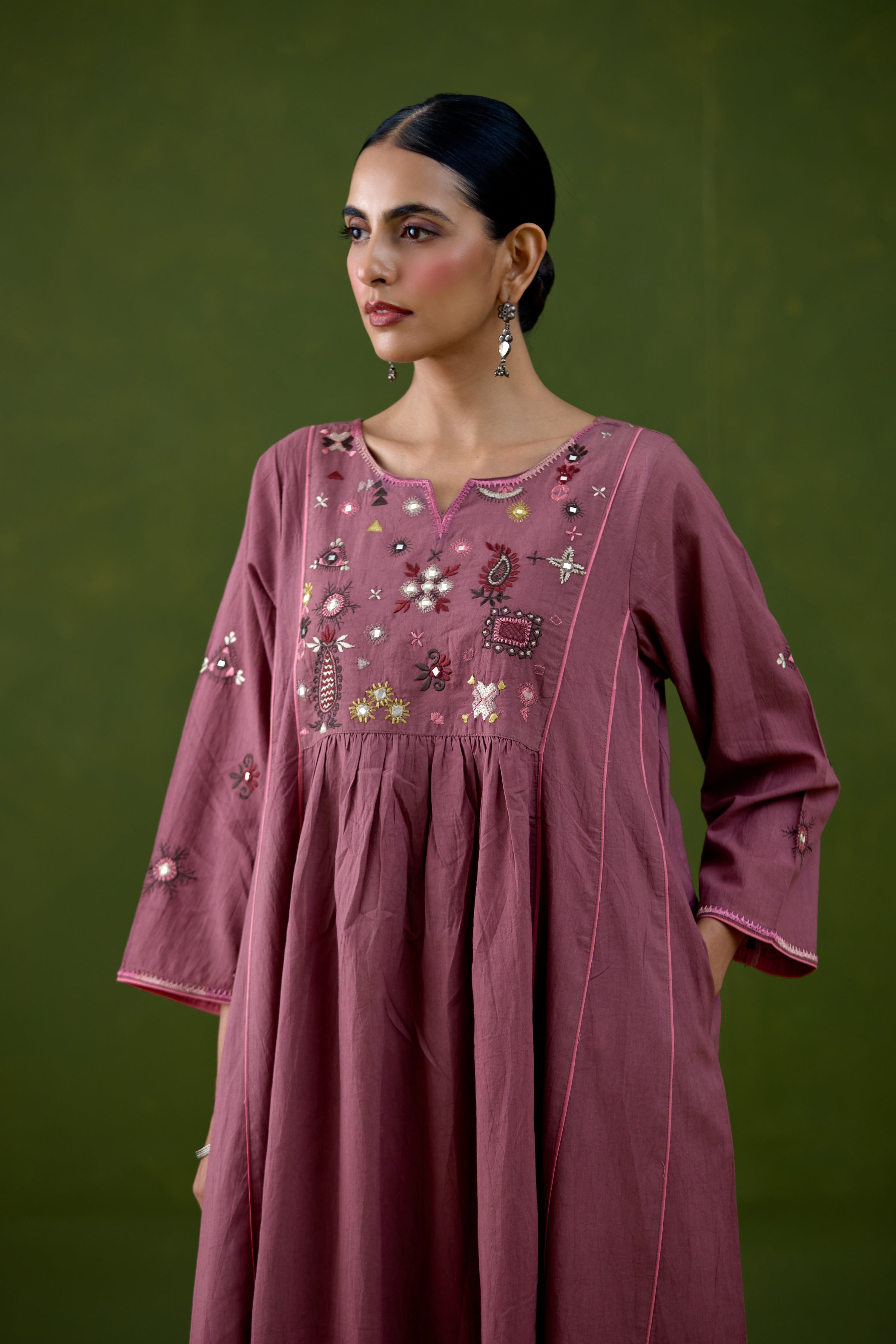 Dreamy Cotton Embroidered Kurta Light Purple (Set Of 3)