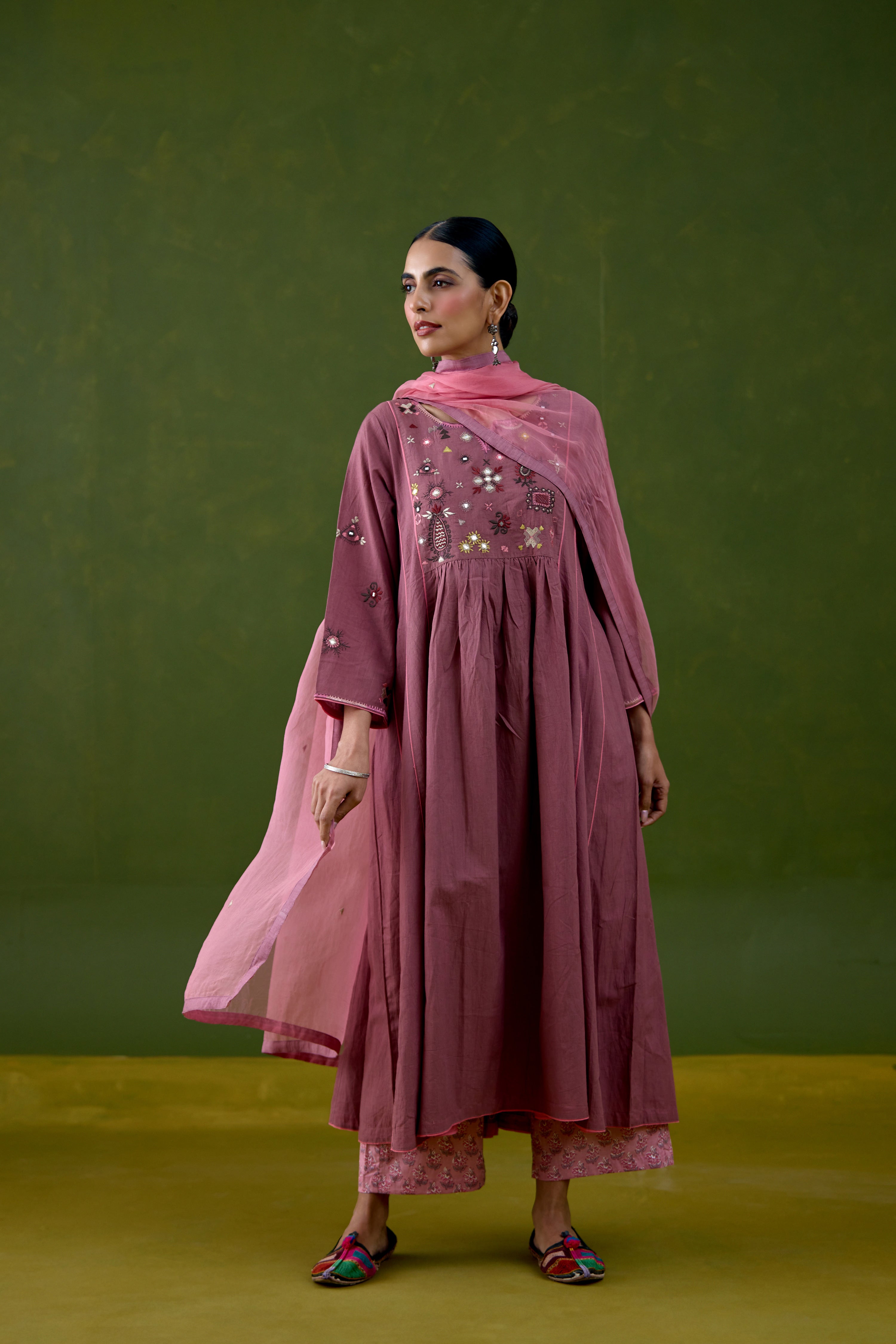 Dreamy Cotton Embroidered Kurta Light Purple (Set Of 3)